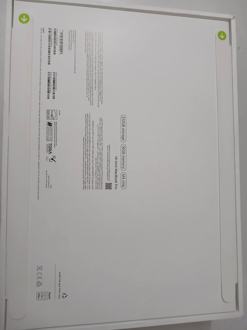 Macbook pro m4 14" (new)
جهاز ابل ماك بوك برو جديد شرق اوسط بعده بالباكيت لم يفتح 
المواصفات:
معالج ام ٤
رام ١٦ كيكا 
هارد ٥١٢ كيكا 
شاشة ١٤ انج 
السعر ٢،٣٥٠،٠٠٠ قفل
تجي تفتحه على ايدك وتفحصه ما بي مشكلة تاخذه 

مكاني بغداد الشعب
***********

صور الجهاز بالكارتونة وصورة موقع ابل تثبت ان الجهاز لم يستعمل نهائيا
