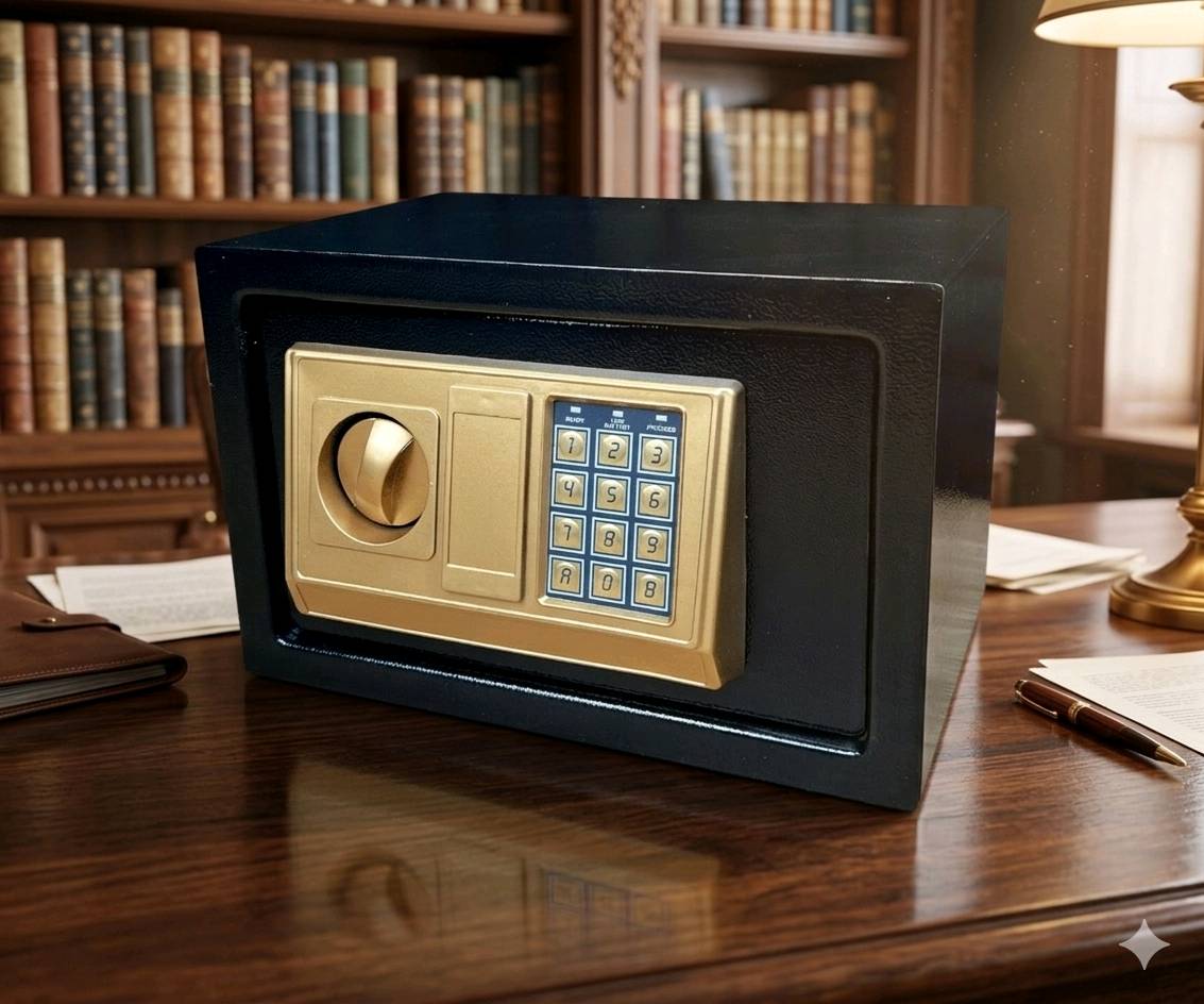خزنة إلكترونية متينة بتصميم كلاسيكي فاخر يناسب مكتبك ومنزلك.
​✅ نظام حماية مزدوج: كود رقمي ومفتاح طوارئ.
​✅ حجم مثالي: للوثائق، المجوهرات، والنقود.
​✅ هيكل فولاذي: مقاوم للاختراق والعبث.
​خزنتك هي خط دفاعك الأول. اطلبها الآن