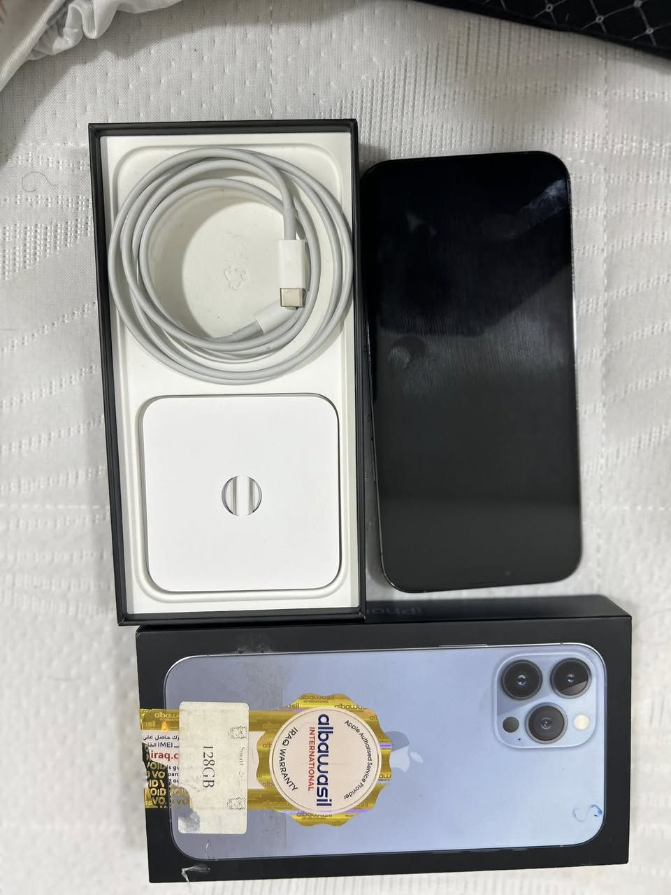 ايفون 13 برو ماكس 
ذاكره 128
ماستر الجهاز 
بطارية خدمه  فقط 
مكفول 
 السعر 520 الف وبي مجال بسيط

عنواني اعظمية
*********** واتس
*********** اتصال

