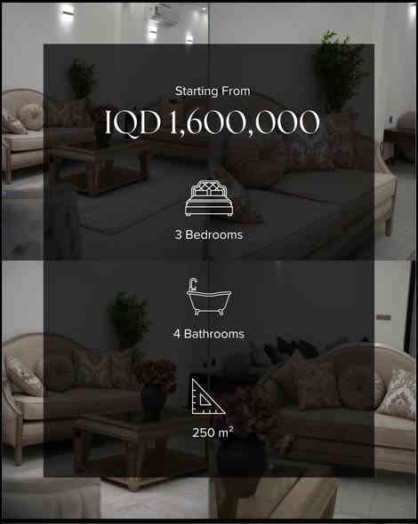 المتبقي قليل جداً في مجمع المربع الذهبي… والفرصة حالياً بأقوى مراحلها!”
إذا كنت تبحث عن منزل راقٍ، واسع، ومبني بأعلى جودة—فهذه المواصفات قد لا تتكرر:

🏡 تفاصيل العقار:
 • المساحة: 250 متر مربع.
 • عدد الطوابق: طابقان بتقسيم مريح وعصري.
 • الغرف:
 • 3 غرف نوم.
 • غرفتان ماستر تحتوي كل منهما على حمام خاص.
 • الساحات الخارجية:
 • حديقة بطول 30 متر تمنحك خصوصية ومساحة خضراء ممتازة.
 • كراج يتسع لسيارتين بكل راحة.

🧱 جودة البناء:
 • تم البناء باستخدام أفضل المواد.
 • طابوق أحمر خالٍ تماماً من الأملاح لضمان المتانة وطول العمر.

✨ لماذا الآن؟

العدد المتبقي محدود جداً, والمجمع يقترب من الاكتمال…
احجز منزلك اليوم قبل ما تُغلق فرصة التملك في واحد من أرقى مجمعات المنطقة

للتواصل والاستفسار 
***********
