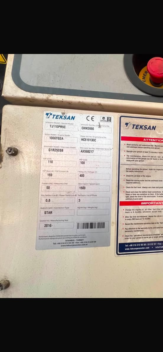 TEKSAN TJ110PR5
110 k

مولدة جداً نظيفه 
التواصل على الرقم : ***********
