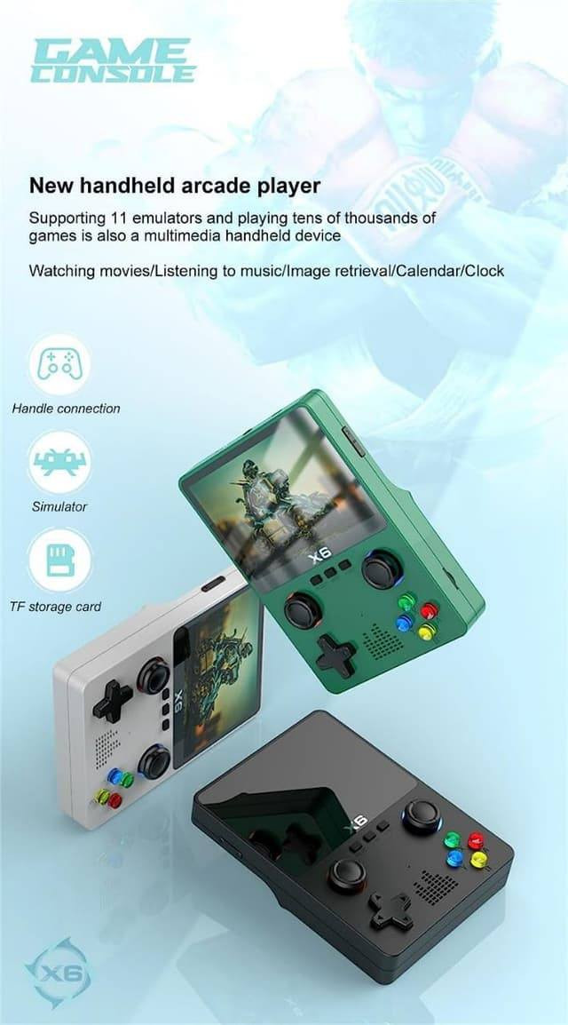- جهاز ألعاب X6 المحمول: بوابة لنوستالجيا الألعاب الكلاسيكية وتجربة ترفيه متكاملة.

- استرجع الذكريات وتحدى الأصدقاء

. شاشة عالية الدقة: تتميز هذه الوحدة بشاشة IPS ملونة بحجم 3.5 بوصة ودقة عالية توفر ألوانًا ناعمة ورقيقة تقلل بفعالية من تعب العيون.

. تصميم أزرار مزدوج: تتضمن الجهة الخلفية من الوحدة أزرار LR ثنائية اللوحة ، مما يسمح بتحرير الأصابع بشكل أفضل أثناء اللعب، مما يجعلها مثالية لعشاق الألعاب الجادين.

. عمر بطارية طويل: بفضل بطارية ليثيوم بوليمرية حقيقية بسعة 2000 مللي أمبير، تقدم هذه الوحدة أكثر من 6 ساعات من وقت اللعب بشحنة واحدة.

. البطارية تشحن بسرعة، حيث تستغرق ساعة واحدة فقط للشحن الكامل، مما يسمح لك بالاستمتاع بلعبتك لمدة تصل إلى 4 ساعات.

. دعم اللعب المتعدد: تدعم الوحدة الاتصال بجهاز تحكم للعب المتعدد، بالإضافة إلى إخراج تزامن كبير الشاشة.

. ميزات الوسائط المتعددة: بالإضافة إلى الألعاب، يعمل الجهاز كمشغل وسائط متعددة يدعم تشغيل الموسيقى والفيديو وعرض الصور وقراءة الكتب الإلكترونية.

. قابلية التوصيل بالتلفزيون: يمكن توصيله بسهولة بشاشة التلفزيون باستخدام كابل AV لتجربة لعب أوضح على الشاشة الكبيرة.

. مكتبة ألعاب ضخمة: يأتي الجهاز محملاً مسبقاً بآلاف الألعاب الكلاسيكية التي تمتد لأكثر من 30 عاماً يتيح للمستخدمين فرصة لعب ألعاب متنوعة ، مما يسمح لهم باستعادة ذكريات طفولتهم.

- يأتي الجهاز بوزن صافي 161 جرام ، والوزن الإجمالي 350 جرام.

- يعتبر هذا الجهاز مناسبًا للعب والترفيه أثناء السفر والاستخدام الداخلي والخارجي. يمكن توصيله بالتلفزيون باستخدام كبل AV للعب الألعاب. بغداد, العراق


**إذا كنت صاحب هذا الإعلان وتريد حذفه لأي سبب، رجاءا أرسل رسالة إلى الدعم الفني**