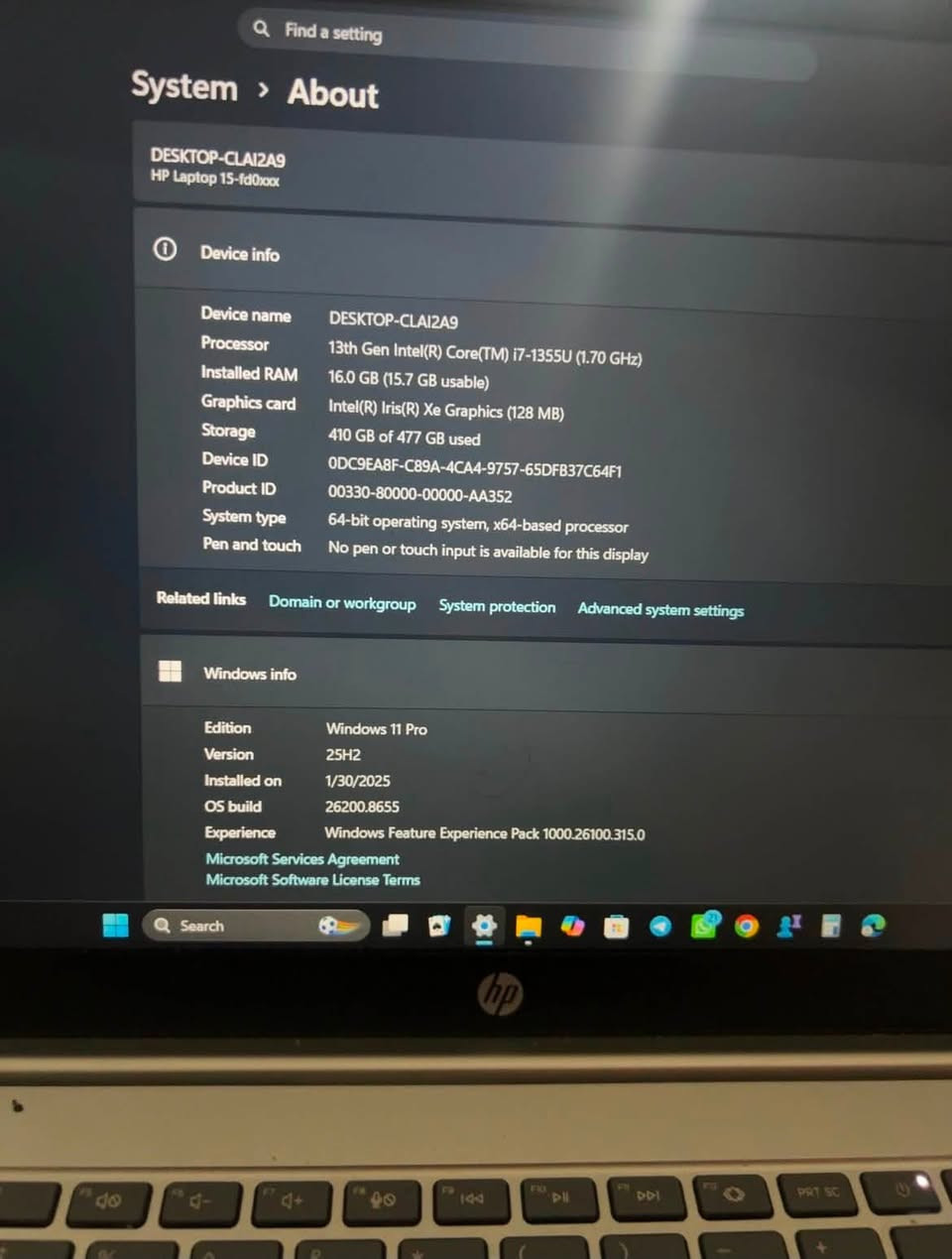 HP Laptop 15
* Intel Core i7-1355U (الجيل 13)
* RAM 16GB
* SSD 512GB
* Intel Iris Xe Graphics
* Windows 11 Pro

الجهاز مستورد من السعوديه استخدام خفيف ونظيف جدًا وسريع في تشغيل اي شيء بدون اي مشاكل

مناسب للدراسة، الجامعة، البرمجة، العمل المكتبي، التصميم، والمونتاج

معاه الشاحن الأصلي والماوس وشنطة

السعر 35000
قابل للفصال لو هتخلص

للتواصل خاص او واتس 01555123358


**إذا كنت صاحب هذا الإعلان وتريد حذفه لأي سبب، رجاءا أرسل رسالة إلى الدعم الفني**