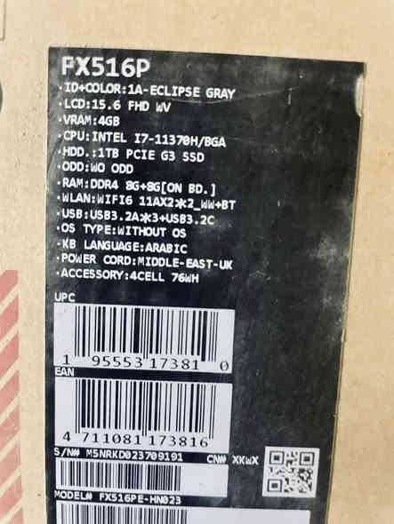 السلام عليكم 

لابتوب لابتوب ASUS TUF Dash F15 FX516P مخصص للالعاب والبرامج الهندسية والتصميم والمونتاج  الجهاز جديد كلياً غير مستعمل فقط تم فتح الكارتون ولم يتم استعماله ابداً

مواصفاته :-

الموديل : ASUS TUF Dash F15 (FX516P)

المعالج : Intel Core i7-11370H ( جيل 11 ) فئة H

الرام : 16 ( DDR4 ) 
الهارد : 1T SSD
كارت الشاشة : NVIDIA GeForce RTX 3050 Ti 4GB
حجم الشاشة : 15.6 بوصة FHD 
(Full HD)

السعر :  مليون دينار
العنوان : البصرة 
هاتف ( واتساب ) : ***********
