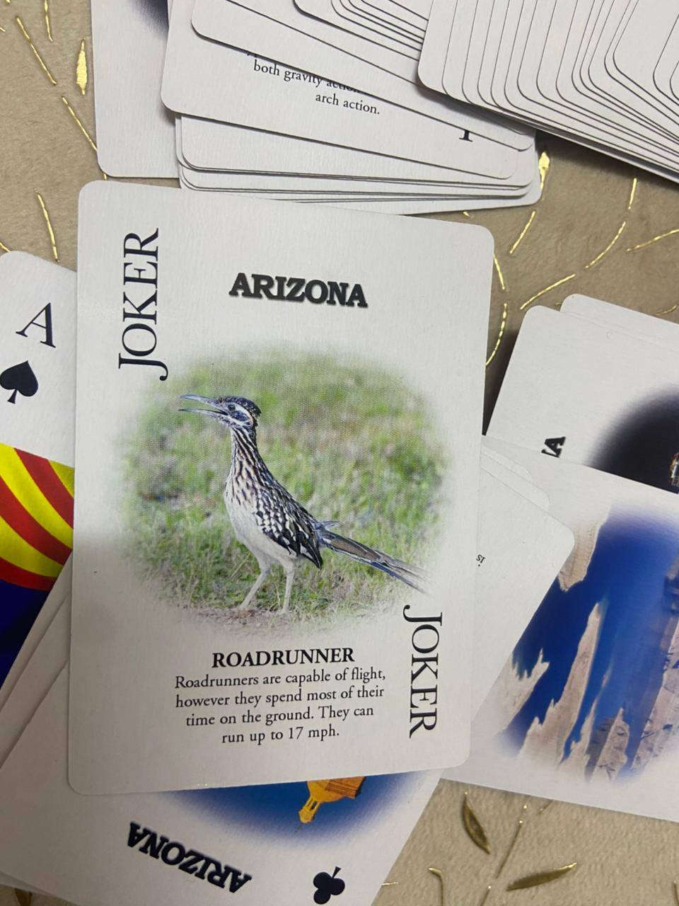 بعيد عن التلفونات،،ورق لعب بهذا الشكل كلش حلو كل ورقه مرسومه ومشروح عليها معلم من معالم ولايه ازيزونا الامريكيه
 مكاني موصل ***********
