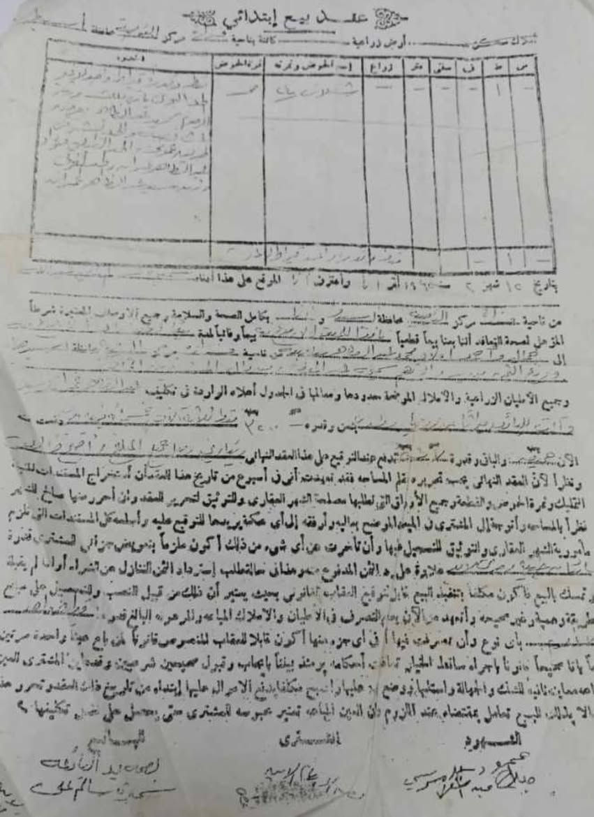 تنبيه هام: توجد قطعة أرض معروضة للبيع في منطقة فزارة، وهي محل نزاع قضائي بين طرفين. الأرض مشاع بين أخوين، وقد قام ورثة المرحوم جمال محمد عبد الظاهر (يوسف جمال ومحمد جمال) بعرضها للبيع. أود التنويه بأني قد حررت محضراً ضد المشترين عبد الناصر محمد علي مرسي وعبد الرحيم أحمد علي مرسي، وأي شخص سيُقدم على شراء هذه الأرض سيتم تحرير محضر ضده أيضاً. مرفق صور الإنذار القضائي وعقد الملكية المشترك.


**إذا كنت صاحب هذا الإعلان وتريد حذفه لأي سبب، رجاءا أرسل رسالة إلى الدعم الفني**
