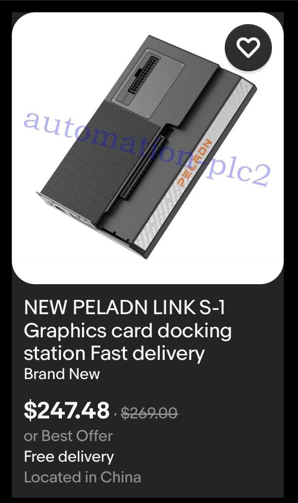 دوك خارجي Peladn s-1 اذا تريد تركب كرت شاشة على اللابتوب او المني بيسي (منفذ ثندربولت)

يدعم كروت شاشة من rx570واعلى و GTX 1060 او اعلى
بي منفذ M.2 مدمج تكدر تركب بي هارد مساحة اضافية 
و منفذ LAN انترنت: 1Gbps 
يوفر طاقة شحن تصل إلى 60-75 واط للجهاز الي تربطه بي

سعره بالاسواق الامريكية 200-250 دولار بدون سعر الشحن للعراق
 اني ابيعه ب150 دولار بي مجال بسيط مكاني بغداد


**إذا كنت صاحب هذا الإعلان وتريد حذفه لأي سبب، رجاءا أرسل رسالة إلى الدعم الفني**