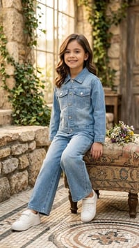 طقم بناتي • جينز أصلي • مقاس ٣-٧ سنوات