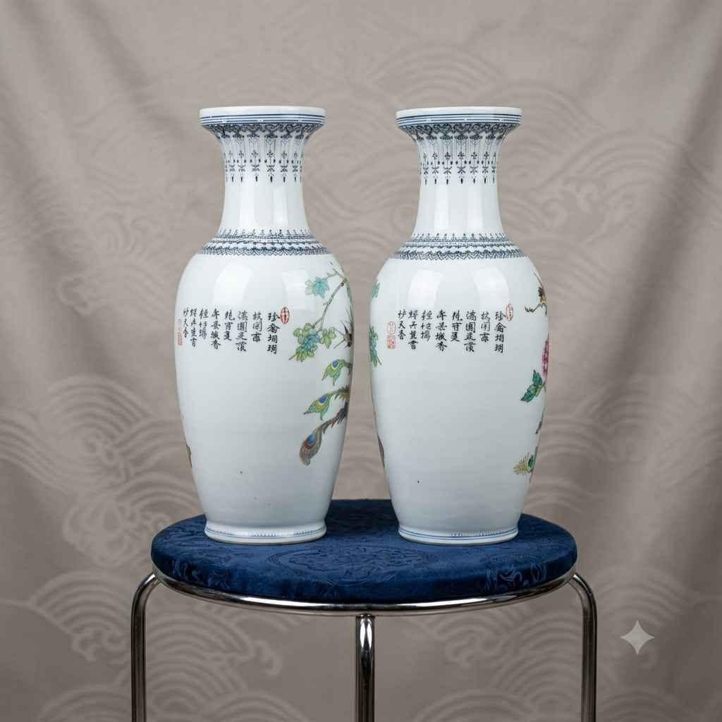 زوج فازات بورسلين بير يمين و شمال شينوازري (Chinoiserie) رسم و تلوين يدوي مميز جداً - ٣٠ سم

​لعشاق الأنتيكات والقطع الفنية المميزة ✨
​زوج فازات بورسلين من الطراز الصيني الكلاسيكي الرفيع (Chinoiserie)، بحالة مميزة جداً وبدون أي عيوب.
• ​بورسلين أبيض نقي عالي الجودة.
• ​رسم يدوي بالكامل (Handpainted) بدقة متناهية تفاصيلها واضحة جداً في الصور.
• ​الفازات مرسومة من الناحيتين؛ واجهة بتصميم غني بألوان مبهجة لطيور الجنة وزهور البيوني (Peony) الفاخرة، والضهر مكتوب عليه بالخط الصيني التقليدي مع أختام مصنعية واضحة.

• ​الارتفاع: ٣٠ سم.

• ​يرجع لفترة الربع الأخير من القرن العشرين (أواخر السبعينات أو الثمانينات)، مع مظهر كلاسيكي فخم يناسب الديكورات المودرن والكلاسيك. القاهرة, مصر


**إذا كنت صاحب هذا الإعلان وتريد حذفه لأي سبب، رجاءا أرسل رسالة إلى الدعم الفني**
