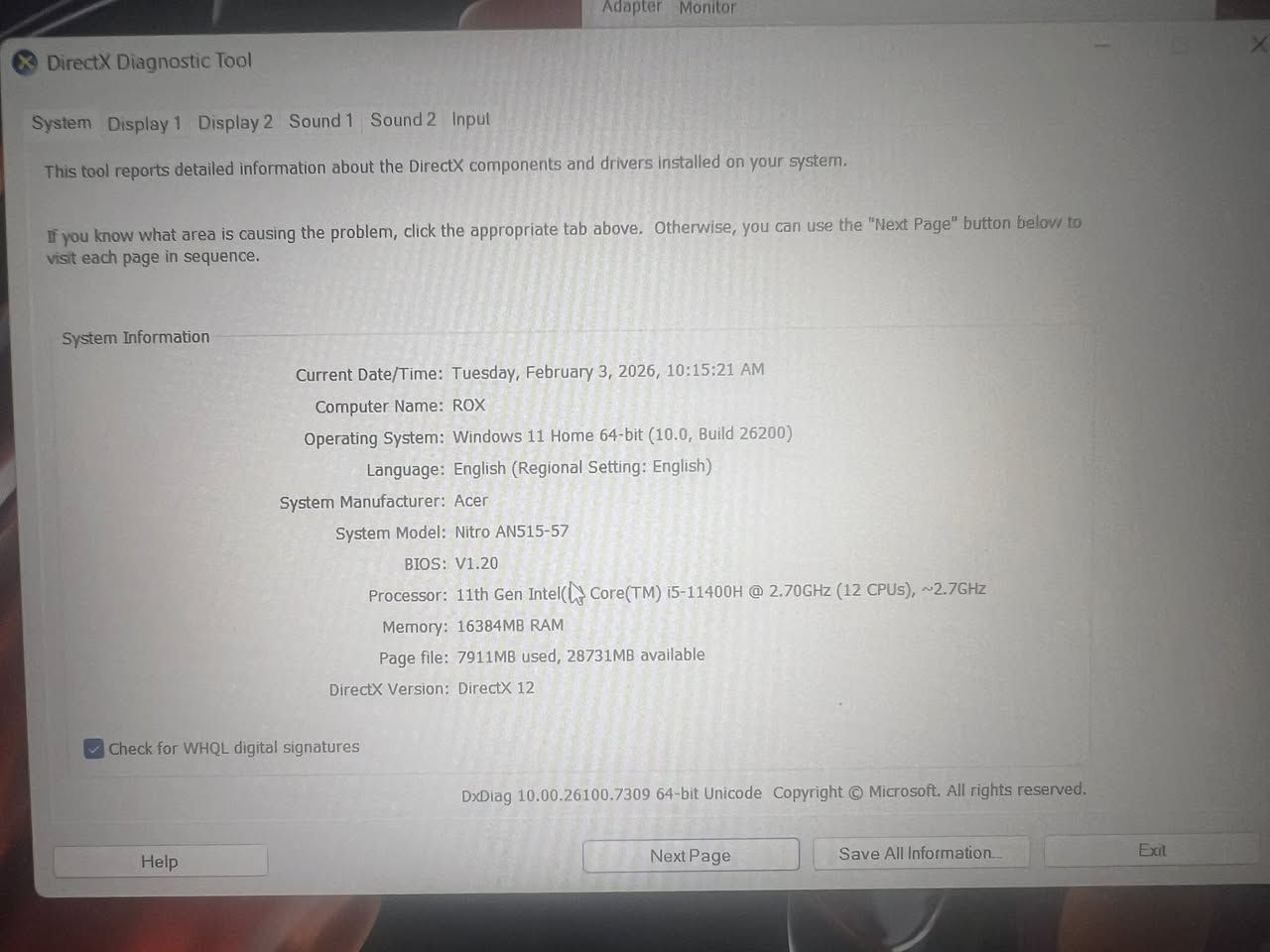 لابتوب ايسر للبيع مستعمل  3060
النظافة 100

acer nitro 5 an

core i5 11400h

ram 16 ddr4 3200hz 

ssd nvme 512 
 
وندوز 11 + مفتاحة تلقائي
نظام تبريد جدا قوي تربو كول 4 فتحات تبريد

الشاشة full hd 144hz

الوان قوية 
لابتوب جدا قوي بل الالعاب والبرامج الهندسية والمونتاج
السعر 750 الف 

المكان بغداد
رقم

***********
