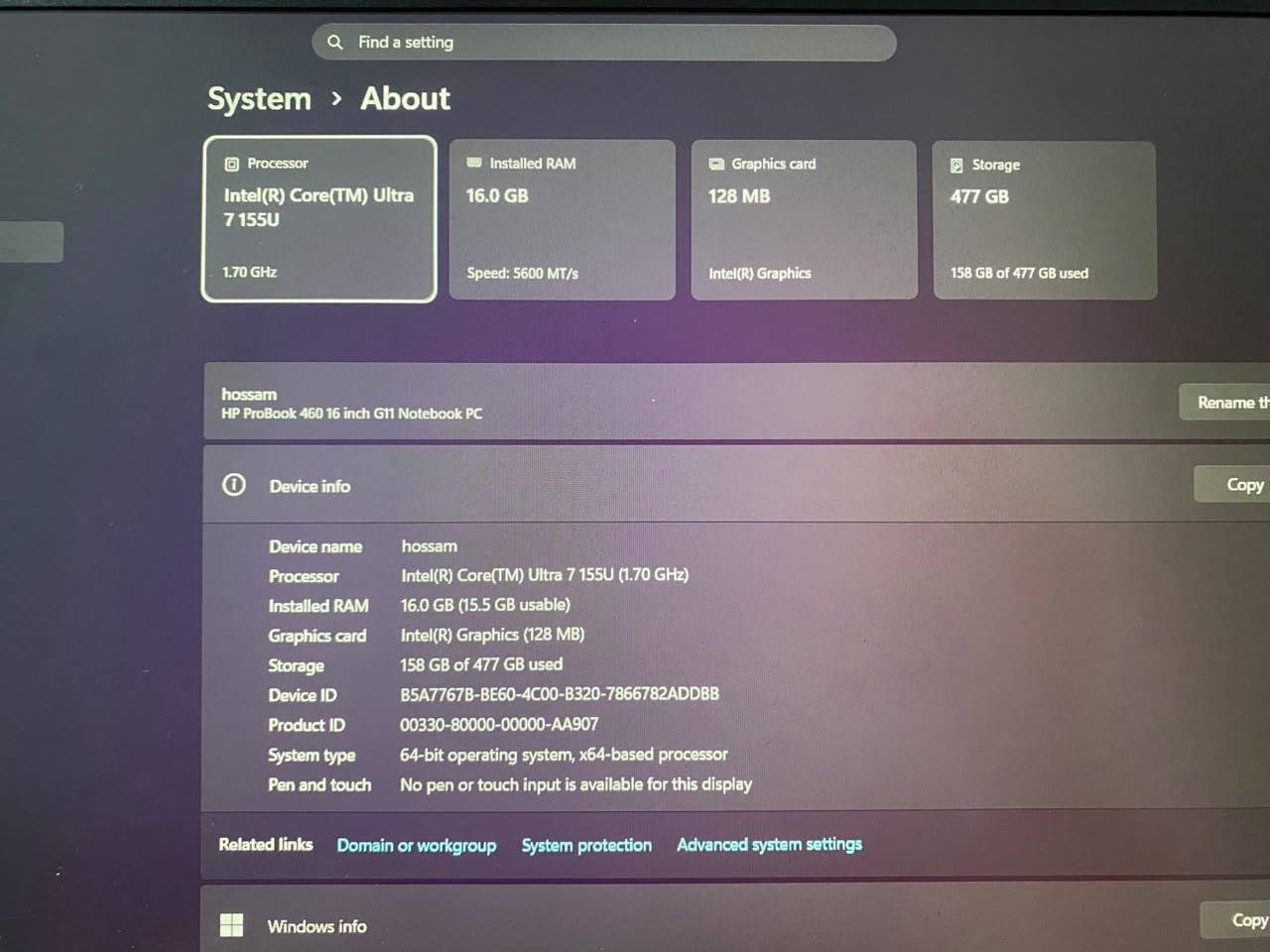 للبيع: لابتوب HP ProBook 460 G11
للبيع: لابتوب HP ProBook 460 G11 بحالة ممتازة جداً (شبه جديد) جيل حديث
العنوان المقترح: لابتوب HP ProBook 460 16-inch G11 - معالج Ultra 7 قوي جداً للعمل والدراسة والتصميم.
المواصفات الفنية بالتفصيل:
 🔹 الموديل: HP ProBook 460 16 inch G11 Notebook PC
 🔹 المعالج (Processor): Intel® Core™ Ultra 7 155U (سرعة تصل إلى 1.70 GHz وتصل لأعلى مع التوربو) - معالج ذكي قوي واقتصادي جداً في استهلاك البطارية.
 🔹 الذاكرة العشوائية (RAM): 16.0 GB بسرعة فائقة جداً (5600 MT/s).
 🔹 الهارد (Storage): SSD بمساحة 477 GB (سريع جداً في الإقلاع وفتح البرامج).
 🔹 الشاشة: بحجم 16 بوصة بدقة ممتازة، حواف نحيفة (تصميم عصري ومريح للعين).
 🔹 كارت الشاشة (Graphics): Intel® Graphics.
 🔹 الصوت: نظام صوتي مميز واحترافي من poly studio.
مميزات إضافية في الجهاز:
 تحتوي لوحة المفاتيح على أرقام جانبية كاملة (NumPad) مناسبة جداً لأصحاب المحاسبة والهندسة والكتابة.
 يحتوي على مستشعر بصمة إصبع لفتح الجهاز بأمان وسرعة.
 نظام التشغيل: Windows 11 الأصلي مفعل وجاهز.
 تصميم خارجي أنيق جداً باللون الفضي المعدني، خفيف الوزن بالنسبة لحجمه.
حالة الجهاز:
 نظيف جداً وبحالة ممتازة (شبه جديد) والـصـور تـوضـح نـظـافـة الـبـودي والـشـاشـة.
📍 الموقع: بغداد
💵 السعر: 1100000 دينار


**إذا كنت صاحب هذا الإعلان وتريد حذفه لأي سبب، رجاءا أرسل رسالة إلى الدعم الفني**