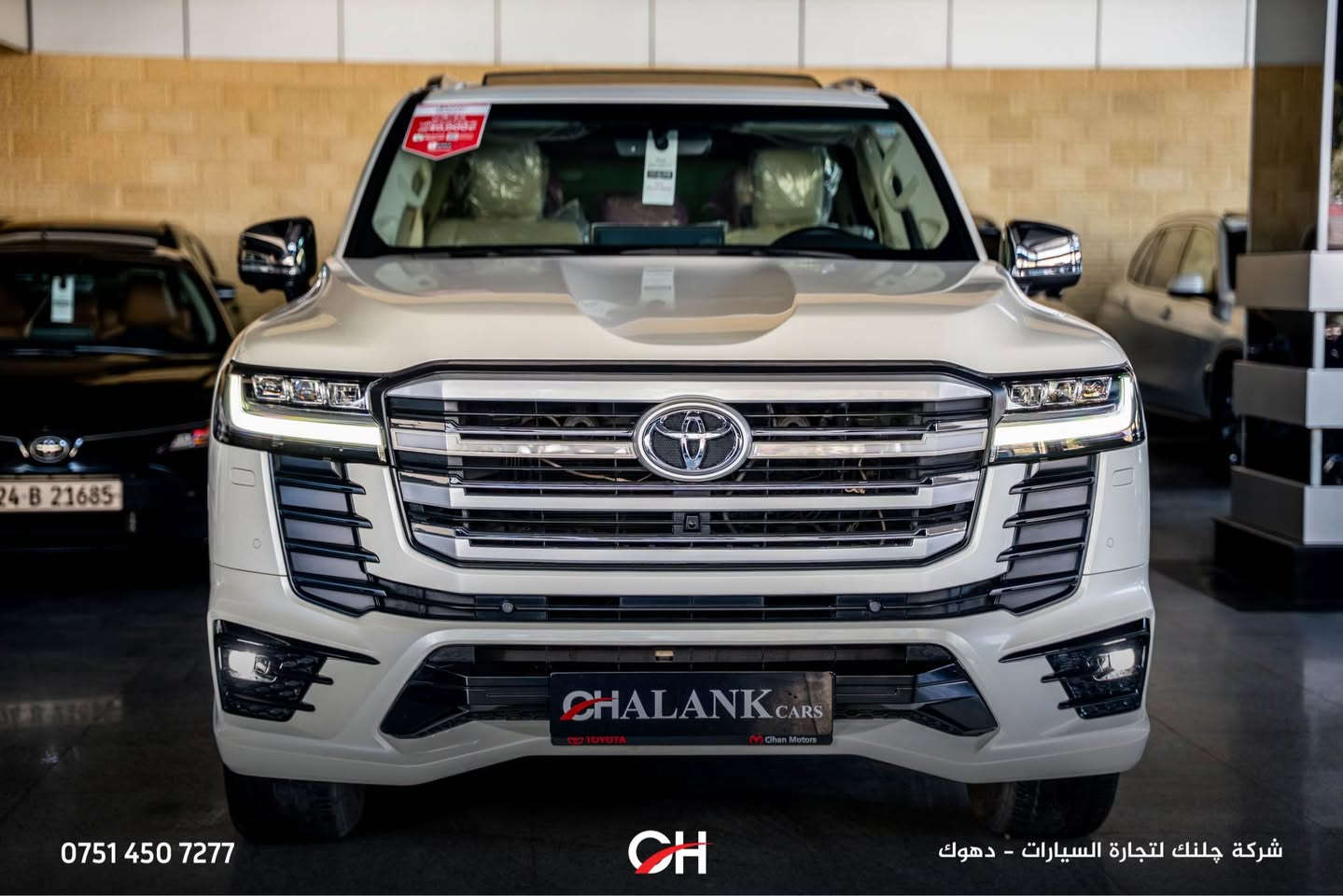 السنة: 2024
الممشى: 15,000 كم
الوارد: خليجي – Cihan (GCC)
الموقع: دهوك

المحرك ونظام الدفع:
 • محرك V6 سعة 4.0 لتر (تنفس طبيعي NA)
 • قوة تقريباً 271 حصان
 • عزم دوران حوالي 385 نيوتن متر
 • ناقل حركة أوتوماتيك 6 سرعات
 • نظام دفع 4x4 دائم

الأداء:
 • تسارع 0 – 100 كم/س حوالي 9 ثواني
 • السرعة القصوى تقريباً 200 كم/س

المواصفات:
 • فئة VX Limited
 • 7 ركاب
 • مقاعد جلد فاخرة
 • مقاعد أمامية كهربائية
 • تدفئة وتبريد للمقاعد الأمامية
 • شاشة وسطية كبيرة
 • Apple CarPlay + Android Auto
 • كاميرات 360 درجة
 • حساسات أمامية وخلفية
 • مثبت سرعة
 • مكيف أوتوماتيكي ثلاثي المناطق
 • فتحة سقف
 • أوضاع قيادة للطرق الوعرة
 • قفل دفرنس
 • نظام نزول من المنحدرات
 • مرايا كهربائية مع طي
 • مصابيح LED
 • جنوط ألمنيوم وكالة
 • نظام الثبات الإلكتروني + ABS
 • نظام إنذار + قفل مركزي

⸻

📞 للمزيد من المعلومات:
***********
◽ شركة جلنك وليد صبري
🔘 لتجارة السيارات – العراق / دهوك
📍 سوق سيارات دهوك
🕘 ملاحظة: يرجى الاتصال من الساعة 9 صباحاً حتى 7 مساءً دهوك, العراق
