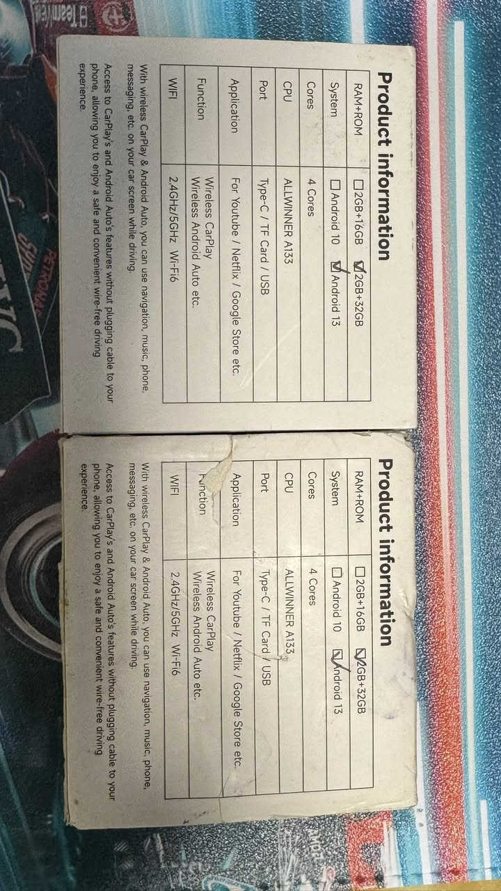 CarPlay 2 /32 كاربلاي الرام
1. يوتيوب 
2. سبوتيفاي 
3. نتفلكس 
ومتاح أيضاً كوكل بلاي لتنزيل جميع التطبيقات . 
اللي تحتاجها 

هذا نسخة ال 13 نظام مالته نظام الكارلنكت carlinkit 

#سعر 
القطعة الواحدة 65 الف 
#سعر 
القطعتين 125 الف مع التوصيل


**إذا كنت صاحب هذا الإعلان وتريد حذفه لأي سبب، رجاءا أرسل رسالة إلى الدعم الفني**