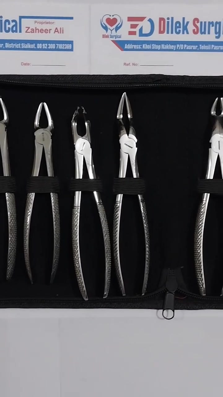 Extraction Forcep Kit
Dilek surgical we are manufacturer and Exporter of high quality Surgical#Dental#Veterinary#
Manicure# TC#
Diagnostics# Orthopedic# ENT# Electro Surgical# Barber and Thinning scissors  instruments all over the world.
 Pakistan sialkot punjab
Email.Dileksurgical@gmail.com
What's app number 00923007102369
Website : www.Dileksurgical@gmail.com


**إذا كنت صاحب هذا الإعلان وتريد حذفه لأي سبب، رجاءا أرسل رسالة إلى الدعم الفني**