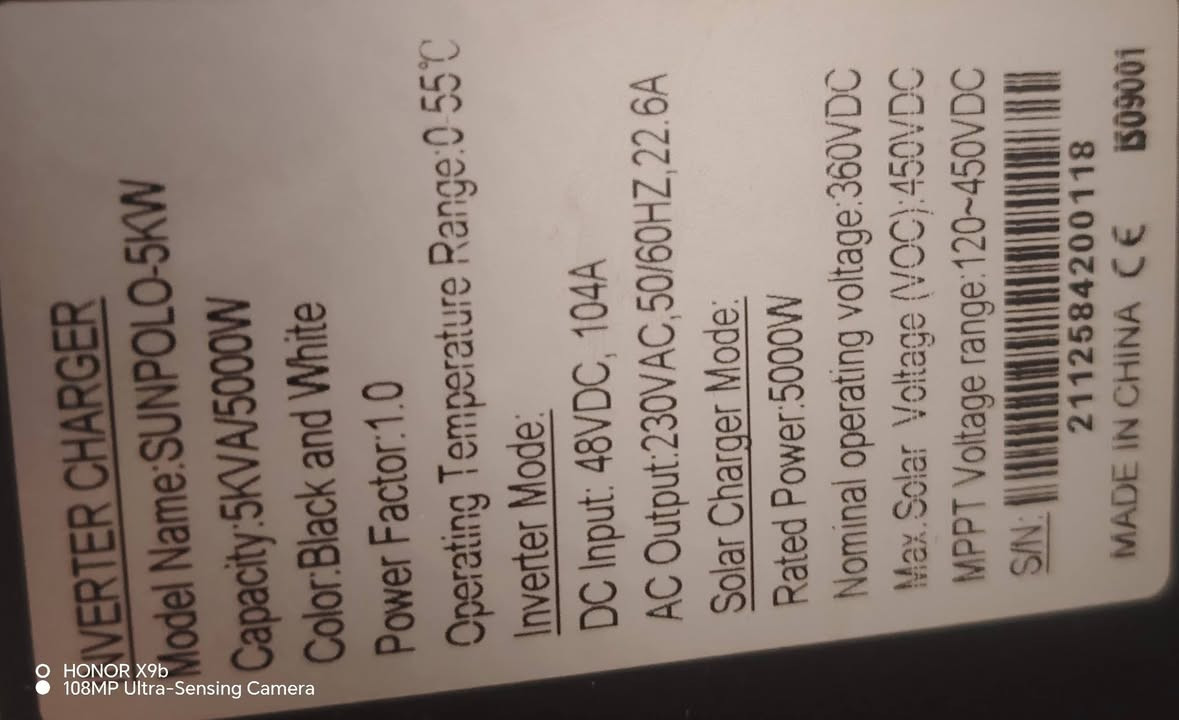 للبيع إنفيرتر طاقة شمسية 🔥
إنفيرتر نوع SAKO / SUNPOLO
⚡ القدرة: 5KW (5000W)
🔋 نظام: 48V
☀️ شاحن شمسي مدمج (MPPT)
🔌 يدعم الكهرباء الوطنية + الألواح الشمسية
✔️ حالة ممتازة وشغال بدون مشاكل
💰 السعر: 250 (نهائي)
📞 *********** (متوفر واتساب)
