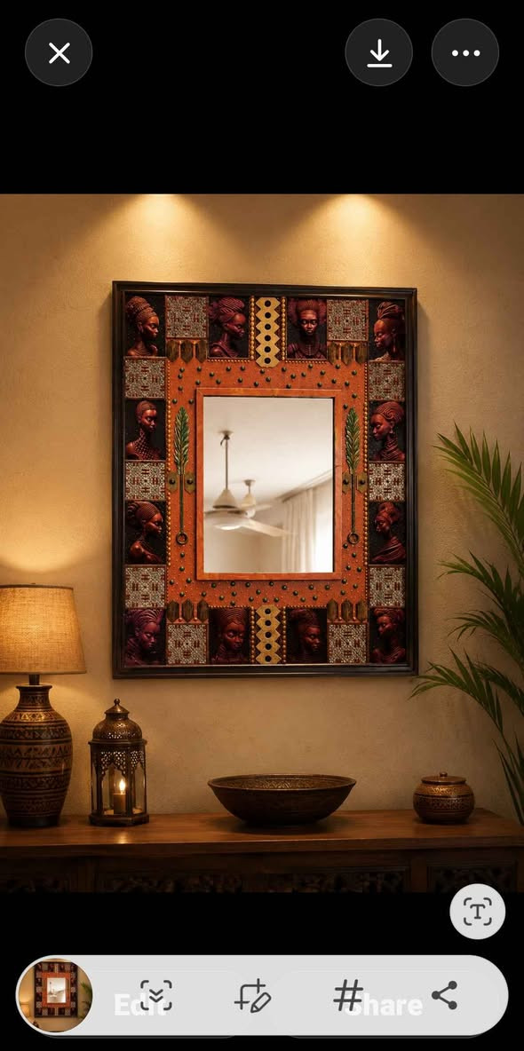 مرآة حائط أفريقية فاخرة – 90 × 70 سم
مرآة ديكورية مميزة بتصميم مستوحى من الفن الأفريقي القبلي، مزينة بوجوه أفريقية  وتطعيمات موزاييك هندسية وتفاصيل معدنية زخرفية دقيقة. تجمع بين الطابع الفني والأصالة لتكون قطعة لافتة تضيف دفئًا وشخصية مميزة لأي مساحة.
المقاس: 90 × 70 سم.
تتميز بتفاصيل يدوية للبيع بسعر لا يقارن للتواصل موبيل وواتساب ٠١٠٢٣٣٤٢٢٣٣ القاهرة, مصر


**إذا كنت صاحب هذا الإعلان وتريد حذفه لأي سبب، رجاءا أرسل رسالة إلى الدعم الفني**