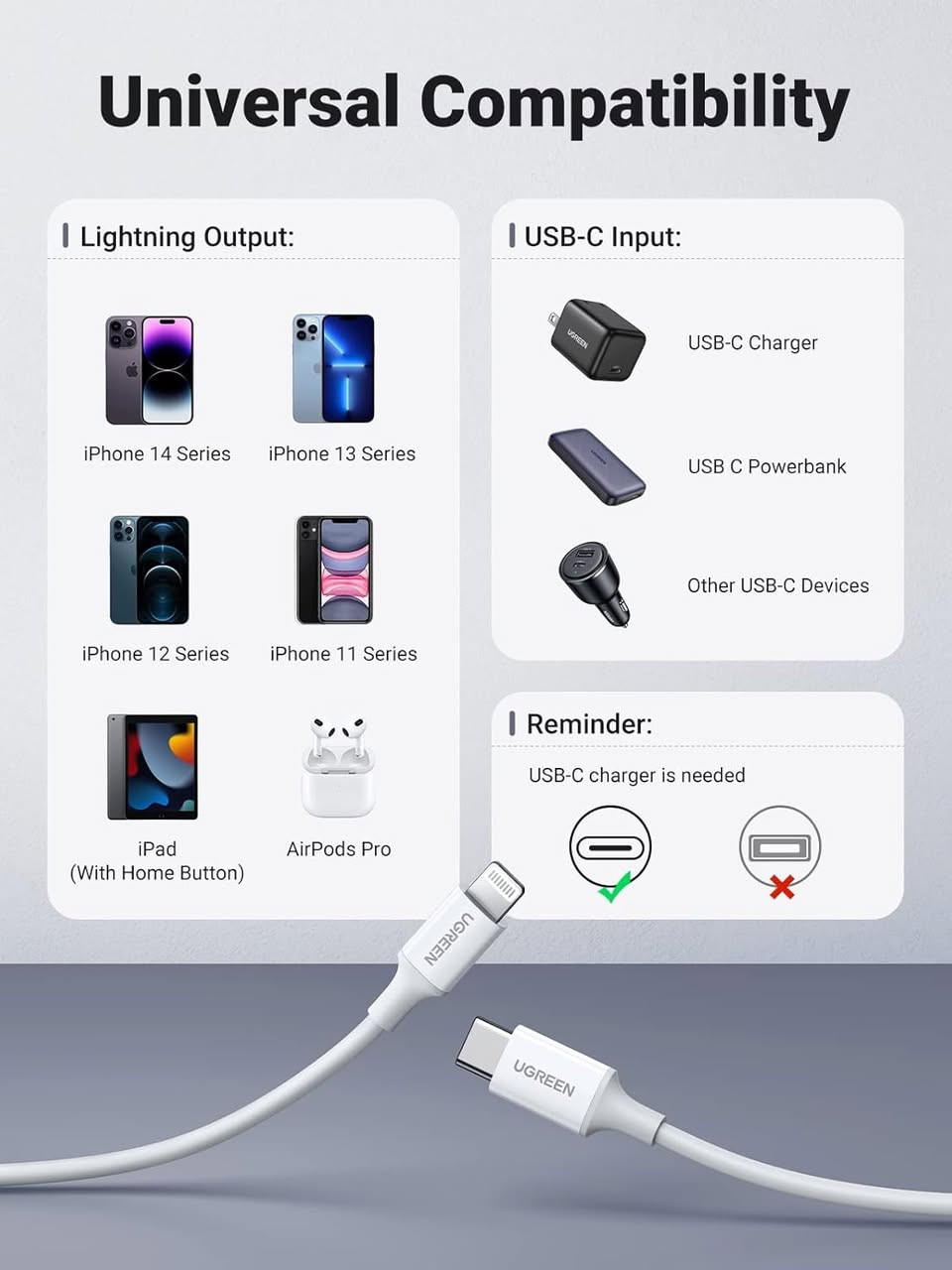 كابل UGREEN USB-C إلى Lightning - طول 3 أقدام، معتمد من MFi، يدعم الشحن السريع PD، متوافق مع أجهزة iPhone 16/15/14/14 Pro/13/13 Pro/12/12 Pro/11، وMacBook، وiPad، وAirPods Pro

العلامة التجارية: UGREEN
نوع الموصل: Apple Lightning، USB Type-C
نوع الكابل: USB-C إلى Lightning
الأجهزة المتوافقة: iPhone 14/14 Pro/Pro Max، iPhone 13/13 Pro/13 Pro Max/13 Mini، iPhone 12/12 Pro/12 Pro Max/12 Mini، iPhone 11/11 Pro/11 Pro Max/11 Mini، iPhone X/XR/XS/SE، iPhone 8/7/6، iPad، iPad Air 2/3، iPad Mini 2/3/4/5، iPad Pro 9.7 بوصة، 10.5 بوصة، 12.9 بوصة، AirPods 1/2/3/Pro، وغيرها من أجهزة iPhone آيفون 14/14 برو/برو ماكس، آيفون 13/13 برو/13 برو ماكس/13 ميني، آيفون 12/12 برو/12 برو ماكس/12 ميني، آيفون 11/11 برو/11 برو ماكس/11 ميني، آيفون…

السعر 11 الف 
 يوجد توصيل لجميع محافظات العراق 
ملاحظة : يفحص المنتج قبل الوصول الى الزبون .


**إذا كنت صاحب هذا الإعلان وتريد حذفه لأي سبب، رجاءا أرسل رسالة إلى الدعم الفني**