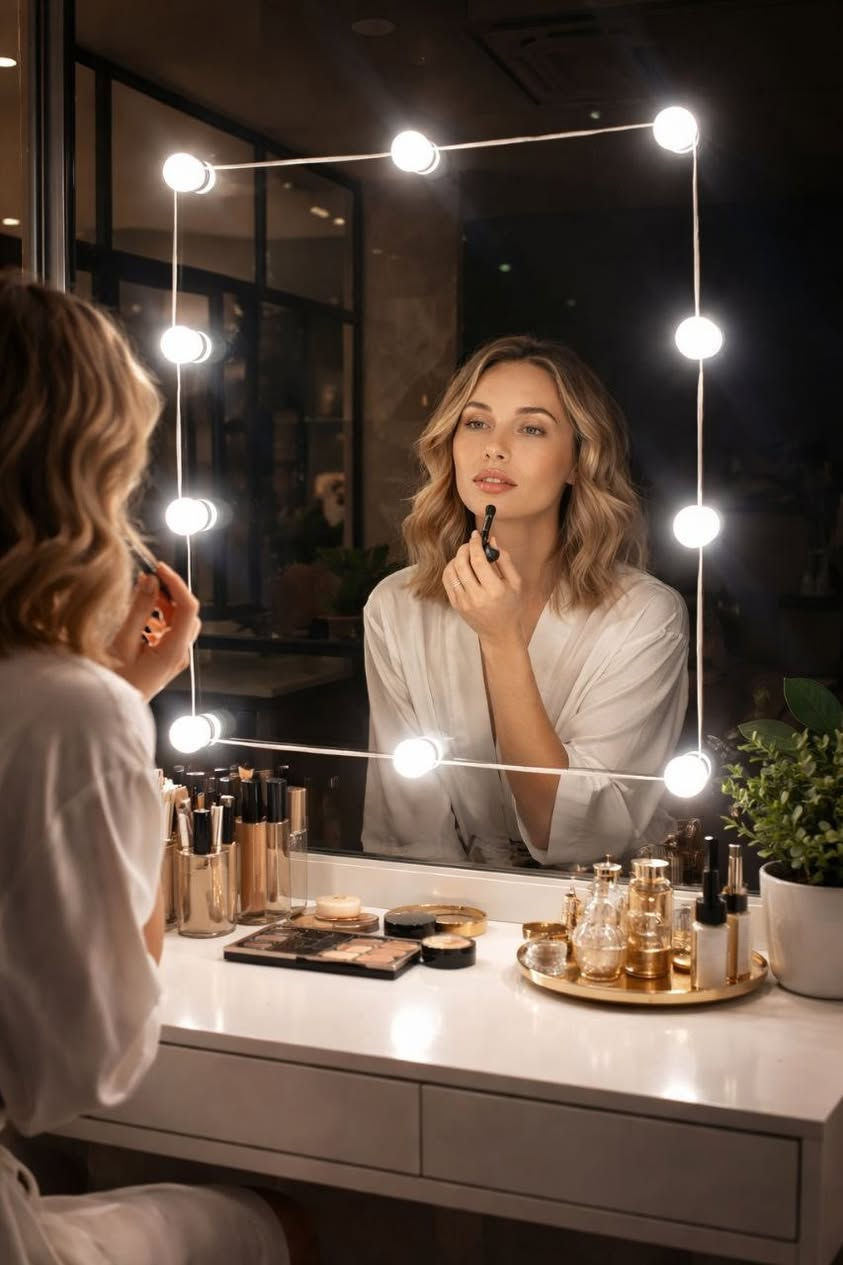 إضاءة مرآة مكياج LED USB – Vanity Mirror Lights
إضاءة LED مخصصة للمرايا تمنحك رؤية أوضح وتفاصيل أدق أثناء العناية اليومية والمكياج.

• تصميم إضاءة مخصص للمرايا مع لمبات دائرية موزعة بشكل متناسق

• تثبيت لاصق قوي (Strong sticky – Difficult to fall out)

• لمبات قابلة للدوران مع تصميم تلسكوبي (Rotating telescopic)

• إمكانية تعديل طول السلك بحرية حسب حجم المرآة (Free adjustment line length)

• تعمل عبر مدخل USB لسهولة التشغيل وتعدد خيارات الطاقة

• إضاءة بلون أبيض بدرجة حرارة 6000K–6500K

• درجة حرارة اللون: 6000K – 6500K
• مصدر الطاقة: USB
• جهد الإدخال: 5V
• التيار: 2A
• استهلاك الطاقة: أقصى طاقة للمبة الواحدة 1.6W

– توصيل عبر USB (طاقة هاتف، منفذ USB، أو فيشة حائط USB

محتويات العلبة

• مجموعة لمبات إضاءة مرآة LED
• سلك USB للتشغيل
• نظام تثبيت لاصق مدمج باللمبات
السعر / 13 آلاف 
توصيل 5 الاف لجميع المحافظات العراق


**إذا كنت صاحب هذا الإعلان وتريد حذفه لأي سبب، رجاءا أرسل رسالة إلى الدعم الفني**