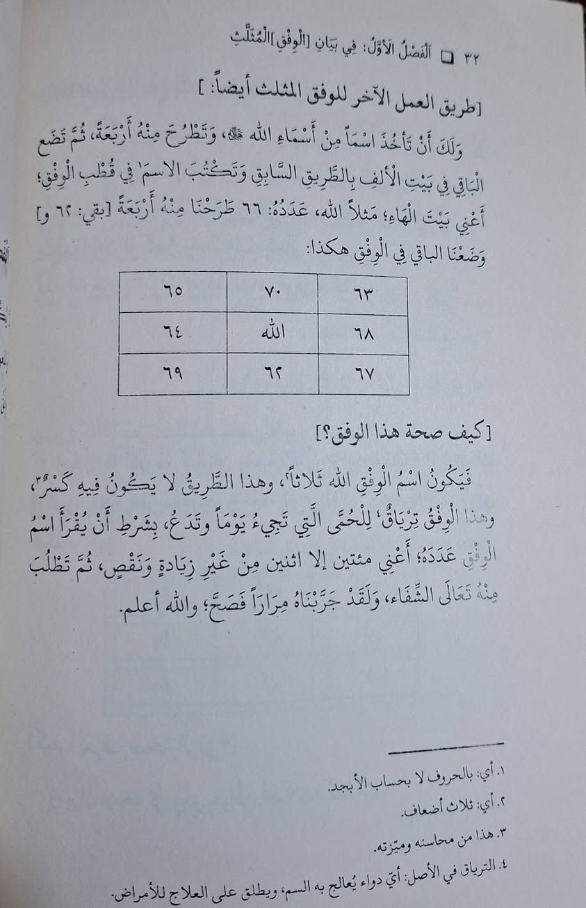 علم الاوفاق وسر الحروف وهو علم باطني قديـم يبحث في خواص الحروف الهجائية، تركيبها، وأسرارها العددية (حساب الجمل) لإنتاج أشكال هندسية (أوفاق) يُعتقد أنها تؤثر في عالم الطبيعة، والنفوس، والروحانيات، ويستخدم لجلب المنافع أو دفع المضار بإذن الله، حيث يربط بين الحروف، الأرقام، والطبائع الأربعة. تأليف العلامة الشيخ محمد حسن بن عبدالله الحسيني
دراسة وتحقيق علي بن احمد المفاخري ، رسالة صغيرة سعر 6 الف مكتبة عبدالله علي مراد كركوك خان القلعة للطلب والاستفسار الاتصال على رقم *********** يوجد توصيل
