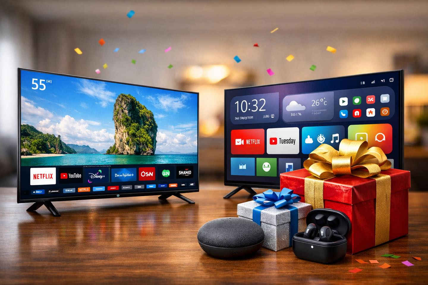 72 ساعات وينتهي العرض احجز الان ... عروض 2026 
 شاشه 43 فول smart انترنت بسعر 199000 الف مع تطبيق فتح القنوات المشفرة
*شاشات سمارت بأسعار مذهلة وخصم يصل إلى 30% مع هدية تطبيق فتح القنوات المشفرة* 
🎉 عرض غير مسبوق وفرصة لا تفوّت – لأول مرة في العراق! 🎉
📺 شاشات سمارت بأحدث التقنيات – أندرويد 15 وذاكرة 16 جيجابايت!✨ 
🚚 توصيل مجاني لكل المحافظات + 🎁 هدية مع كل شاشة!
✅ *منتجات أصلية 100%*✅ *ضمان حقيقي لمدة سنة*  
🔹 *أفضل العروض المتوفرة شاشات سمارت 😘 
1️⃣ 📺  شاشة 32 بوصة فول سمارت ماوس إنترنت 134 ألف دينكا
2️⃣ 📺  شاشة 32 بوصة فول سمارت ماوس إنترنت 139 ألف 
3️⃣ 📺  شاشة 32 بوصة فول سمارت ضد الكسر 149 الف 
4️⃣ 📺  شاشة 42 بوصة فول سمارت ماوس إنترنت 185 ألف دينكا 
5️⃣ 📺  شاشة 42 بوصة فول سمارت ماوس إنترنت 199 ألف
6️⃣ 📺  شاشة 43 بوصة فول سمارت ماوس إنترنت 225 ألف
7️⃣ 📺  شاشة 45 بوصة فول سمارت ماوس إنترنت 244 ألف
8️⃣ 📺  شاشة 45 بوصة فول سمارت  ضد الكسر 259 الف 
9️⃣ 📺  شاشة 50 بوصة فول سمارت ماوس إنترنت 264 ألف دينكا  
1️⃣0️⃣ 📺  شاشة 50 بوصة فول سمارت ماوس إنترنت 289 ألف  
1️⃣1️⃣ 📺  شاشة 50 بوصة فول سمارت  ضد الكسر 299 الف   
الاحجام العملاقة بكل القياسات:_
👇👇😍😍🔥🔥🤩🤩
1️⃣ 📺 شاشة 55 بوصة فول سمارت ماوس إنترنت 325 ألف دينكا                           
2️⃣ 📺 شاشة 55 بوصة فول سمارت ماوس إنترنت 339 ألف 
3️⃣ 📺 شاشة 60 بوصة فول سمارت ماوس إنترنت 360 ألف دينكا
4️⃣ 📺 شاشة 60 بوصة فول سمارت ماوس إنترنت 379 ألف
5️⃣ 📺 شاشة 65 بوصة فول سمارت ماوس إنترنت 450 ألف  
6️⃣ 📺 شاشة 70 بوصة فول سمارت ماوس إنترنت 590 ألف
7️⃣ 📺 شاشة 75 بوصة فول سمارت ماوس إنترنت 690 ألف  
8️⃣ 📺 شاشة 85 بوصة فول سمارت ماوس إنترنت 990 ألف  
✨ *ضمان شامل لمدة سنة من المصدر، يغطي كل شيء ما عدا الكسر!*  
🎁 *هدية مع كل شاشة + توصيل مجاني إلى باب بيتك!*  
📍 *موقعنا:* حي العدل - شارع الأسواق المركزية  
📞 *للحجز أو الاستفسار:*  
- مهندس المبيعات ياسر: ***********  
- مهندسة المبيعات رشا: ***********  
🌟 *الأفضل في الجودة والضمان!*  
🚀 *احجز الآن واستمتع بأفضل العروض قبل نفاد الكمية!*
