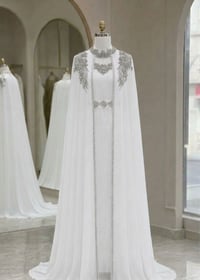 قفطان أبيض • تطريز فضي • للخطوبة