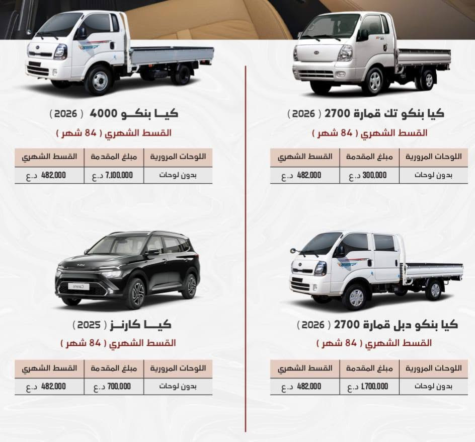 يوجد لدينا سيارات بقسط المريح كافه المحافظات استفسار ع الرقم الواتساب ***********
