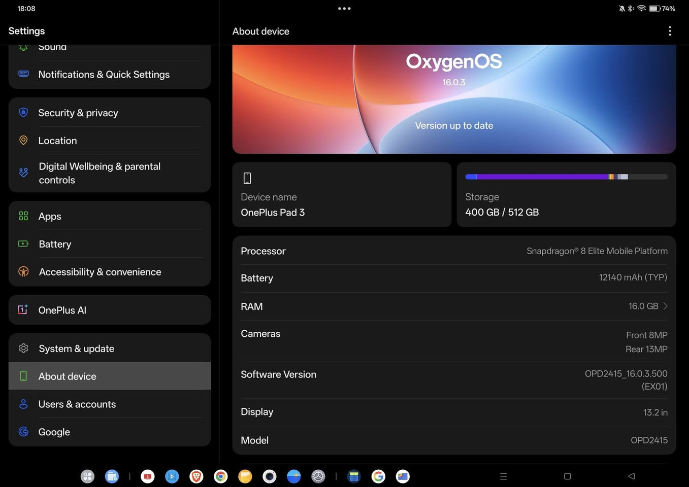 للبيع Oneplus Pad 3
Snapdragon 8 Elite
RAM: 16GB
Storage: 512GB

مرفق وياه كيبورد ون بلاس الاصلي + حماية شاشة + شاحن ون بلاس الاصلي 100 واط + كفر اضافي

التاب بحالة الجديد استعمال خفيف جداً

للي يحب يطلع على باقي مواصفات التاب:
https://www.gsmarena.com/oneplus_pad_3_(global)-13881.php

السعر: مليون دينار


**إذا كنت صاحب هذا الإعلان وتريد حذفه لأي سبب، رجاءا أرسل رسالة إلى الدعم الفني**