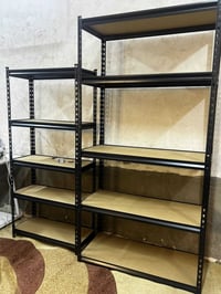 رفوف خشب وحديد • رف كبير 180×90×40 • رف صغير 150×70×30