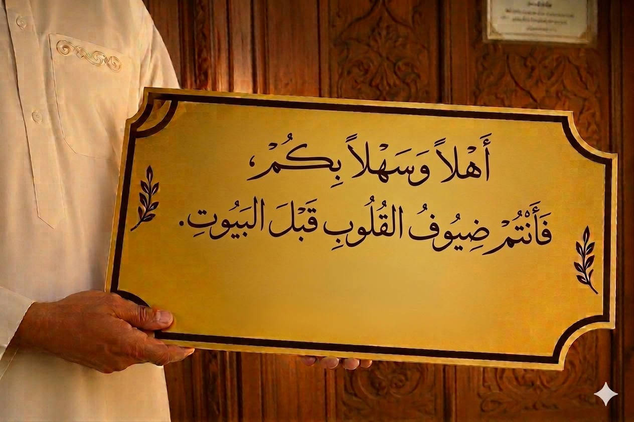 اقره الوصف 
عبارات جميله تندك باب بيتك تهلي بخطارك 
و اي عباره تريدهه نطبعهه الك تريد دعاء تضعها في الجامع صدقه جاريه 10الاف مع التوصيل وتنصيب بأي مكان تحب
***********

