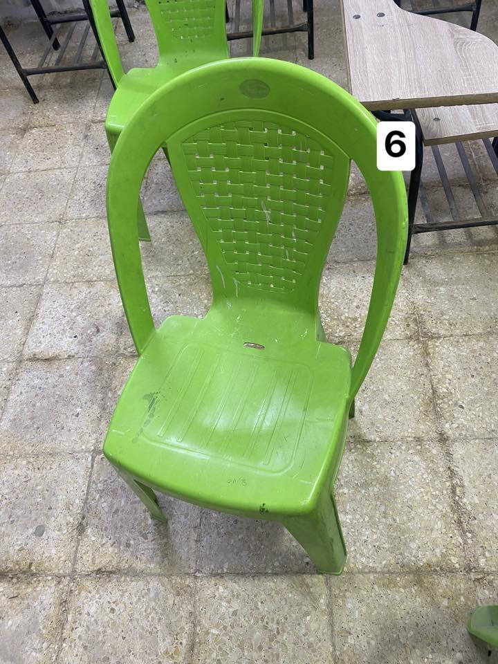 للبيع 
كرسي بلاستك عدد 35
كرسي خشب عدد 20
ديلاب
كرسي متحرك 
كراسي مزدوجه
ميز بلاستك عدد 4
***********
