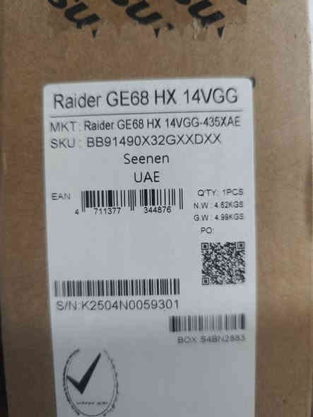 السلام عليكم لابتوب للبيع   Msi Raider GE68 HX
MSI Laptop 16-Inch Raider GE68 HX 14VGG - Core i9-14900HX - 32GB/1TB SSD - RTX 4070 - Dos
نظافه 100./.  مع وصل الشراء وكامل الملحقات استخدام قليل جدا 
السعر مليون و٧٥٠ الف
العنوان / بغداد الحريه الدولعي 
***********
