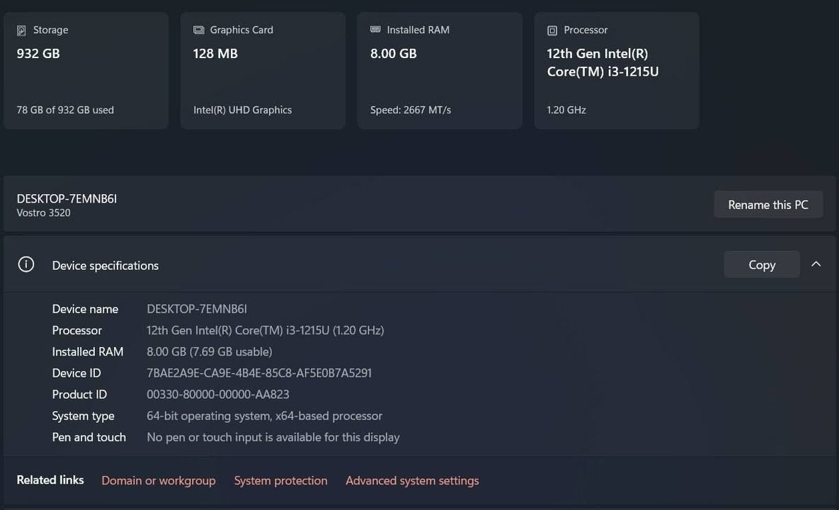 للبيع: Dell Vostro 3520 (الجيل 12) - نظافة فائقة وأداء ذكي 💻
جهاز بمواصفات حديثة وسرعة استجابة عالية، مثالي جداً للدراسة، العمل المكتبي، والتصفح السلس.

المواصفات التقنية:

المعالج: Intel® Core™ i3-1215U (جيل 12 الحديث - أداء قوي وموفر للطاقة).

الذاكرة (RAM): سعة 8GB (مع إمكانية التطوير لزيادة الأداء مستقبلاً).

الهارد: 256GB SSD NVMe (إقلاع للنظام والبرامج في ثوانٍ معدودة).

الشاشة: 15.6 بوصة FHD بدقة عالية وتردد 120Hz (سلاسة تامة في التصفح مريحة جداً للعين).

الكيبورد: ضوئي (عربي/إنكليزي) بحالة الوكالة.

المنافذ: متكاملة (USB 3.2, HDMI, RJ-45 LAN, SD Card).

حالة الجهاز:

الجهاز نظيف 

البطارية: بحالة ممتازة وتصمد لفترات عمل طويلة.

السعر: [300] (مجال بسيط).


**إذا كنت صاحب هذا الإعلان وتريد حذفه لأي سبب، رجاءا أرسل رسالة إلى الدعم الفني**