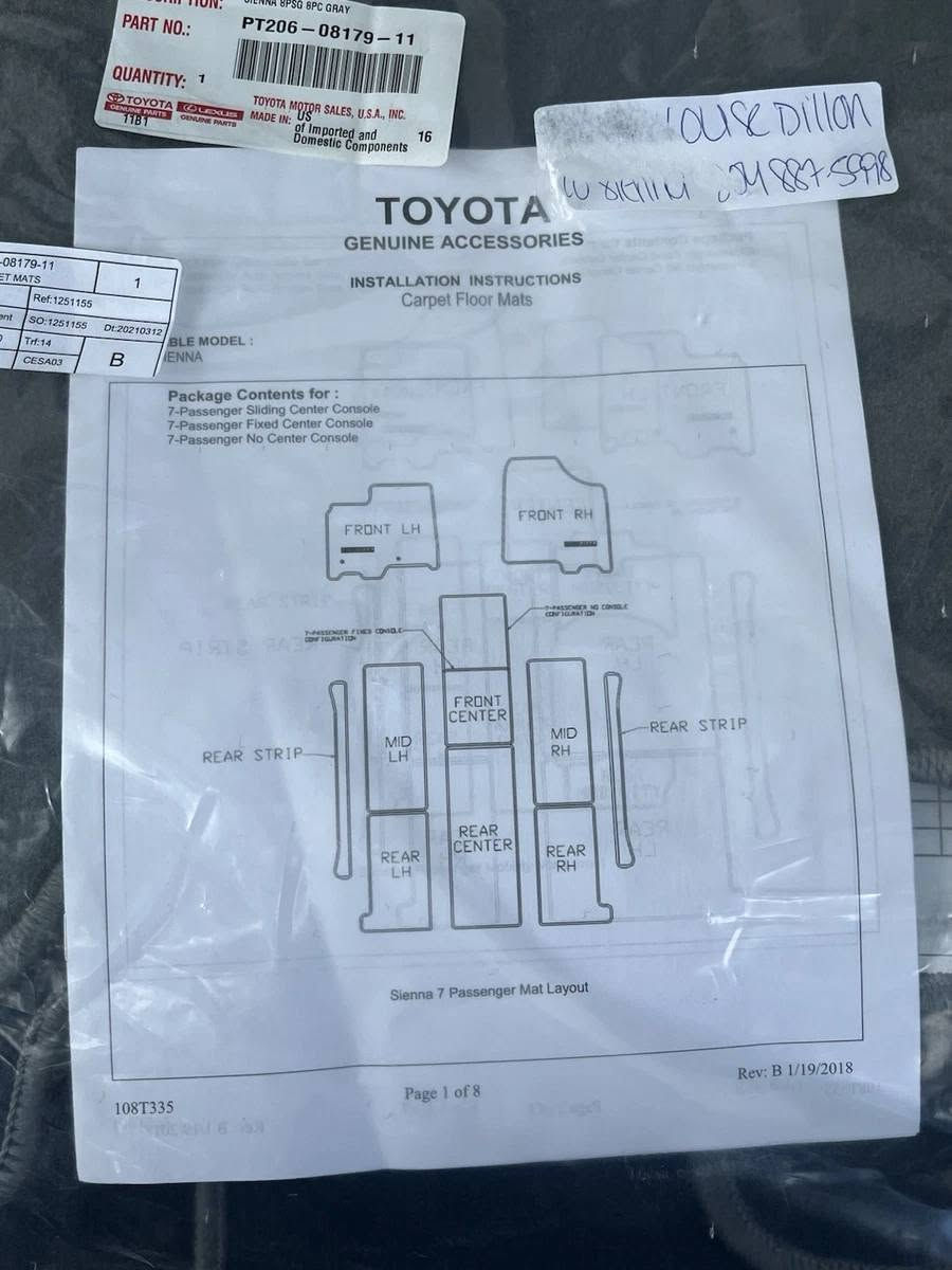 للبيع أرضيات تويوتا سيينا أصلية 100% 🔥
✅ Toyota Genuine OEM ✅ رقم القطعة: PT206-08139-11 ✅ مناسبة لتويوتا سيينا موديلات 2015 – 2019 (8 ركاب) ✅ طقم كامل (6 قطع) ✅ لون رمادي ✅ جودة أصلية من شركة تويوتا ✅ ظهر مانع للانزلاق وتثبيت ممتاز ✅ تحافظ على أرضية السيارة من الأوساخ والرطوبة ✅ سهلة التنظيف وعمرها طويل
🚚 التوصيل متوفر إلى جميع المحافظات. 📦 الكمية محدودة.
📲 للطلب والاستفسار راسلنا على الخاص أو عبر واتساب.
لا تشتري التقليد... اختر الأصلي من تويوتا لضمان أفضل جودة ومطابقة تامة لسيارتك.
واتساب ***********
