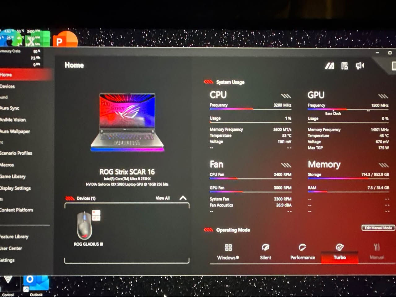 لابتوب Gaming احترافي للبيع – أقوى مواصفات حالياً

النوع: ASnoUS ROG Strix Scar 16 G635LW
الحالة: جديد / استخدام خفيف جداً

المعالج: Intel Core Ultra 9 275HX (أقوى معالجات الجيل الجديد)
كرت الشاشة: NVIDIA GeForce RTX 5080 – ذاكرة 16GB VRAM – قدرة 175W
الرام: 32GB DDR5
التخزين: 1TB SSD NVMe PCIe 4.0 (سرعة عالية جداً)

الشاشة:
 • 16 بوصة
 • دقة WQXGA (2560×1600)
 • تردد 240Hz
 • زمن استجابة 3ms
 • تغطية ألوان 100% DCI-P3
 • سطوع يصل إلى 1100 nits
 • شاشة ROG Nebula IPS أصلية
 • تدعم MUX Switch و NVIDIA Advanced Optimus

الاتصال:
 • Wi-Fi 7
 • Bluetooth 5.4

المنافذ:
 • USB 3.2 ×2
 • USB-C 3.2
 • USB-C 4.0

الملحقات الأصلية:
 • حقيبة ASUS
 • ماوس ROG Gladius III

مميزات الجهاز:
 • مخصص للألعاب الثقيلة جداً والتصميم
 • يشغل أحدث الألعاب على أعلى إعدادات
 • تبريد قوي جداً
 • شاشة احترافية للألعاب والمونتاج.

مع الضمان 🔥
وكامل الملحقات والكارتون 2 واللزكات👌🏽🔥🔥🔥 بغداد, العراق


**إذا كنت صاحب هذا الإعلان وتريد حذفه لأي سبب، رجاءا أرسل رسالة إلى الدعم الفني**