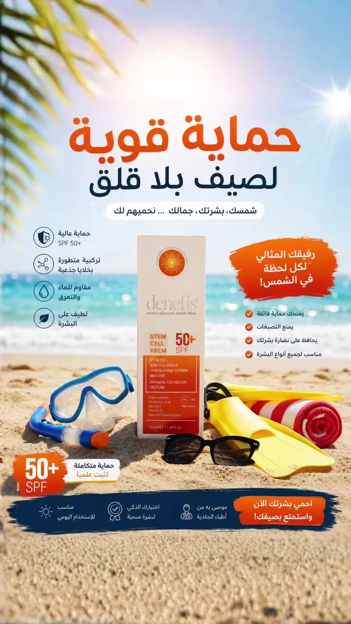☀️ لأن بشرتك تستحق حماية حقيقية

SPF 50+ ✨  
حماية قوية • مظهر ناعم • إحساس خفيف طوال اليوم 🌊

جاهزة لصيف بدون قلق؟ 😍  
📩 راسلينا الآن
***********
