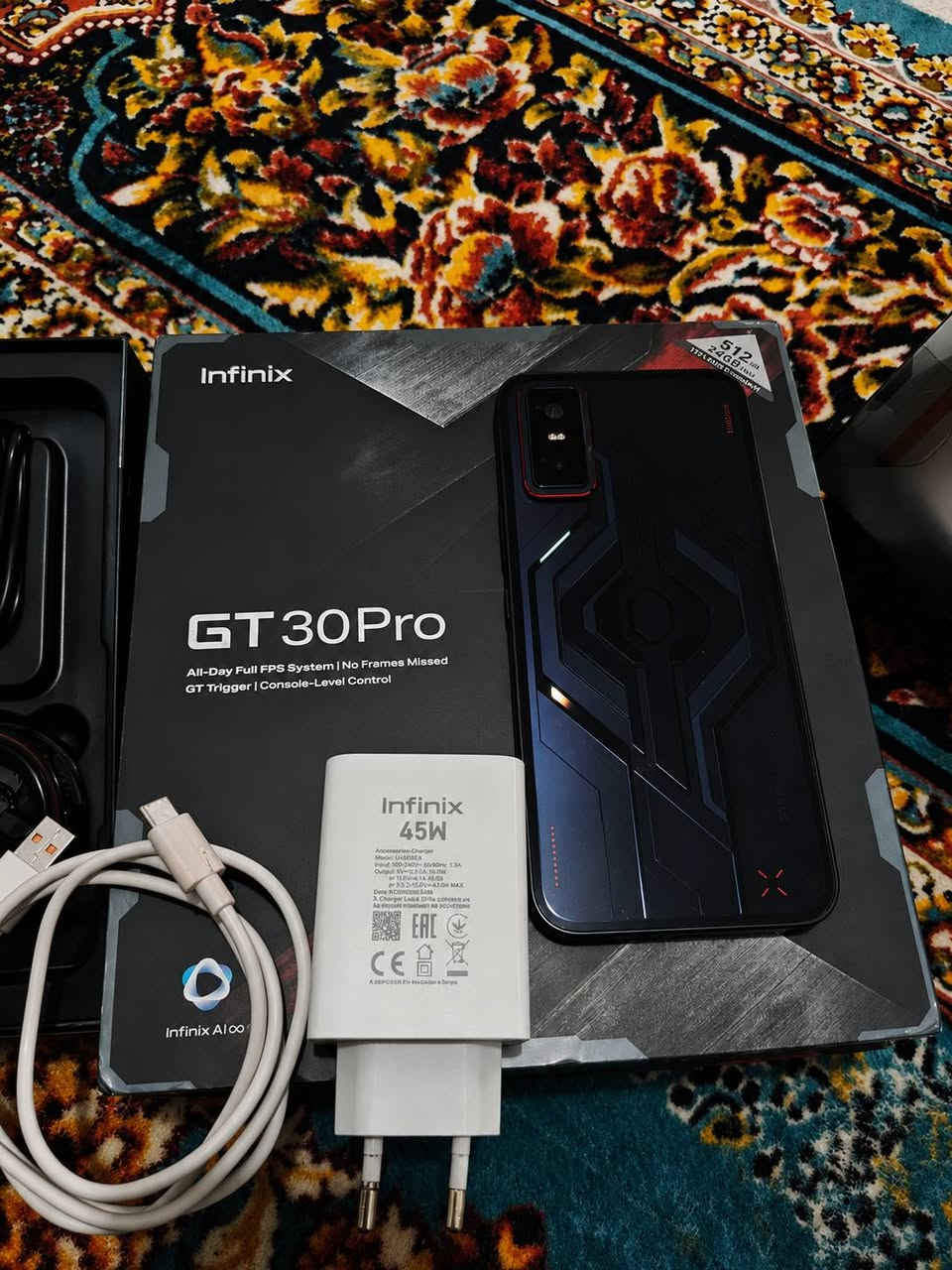 للبيع Infinix GT 30 Pro 5G - نسخة 512GB 🔥📱 
✅ ذاكرة داخلية 512GB ✅ رام 12GB + 12GB رام افتراضي ✅ معالج MediaTek Dimensity 8350 Ultimate ✅ شاشة AMOLED بحجم 6.78 إنج وبدقة عالية ✅ معدل تحديث 144Hz فائق السلاسة ✅ بطارية 5500mAh تدوم لفترة طويلة ✅ شحن سريع 45W ✅ كاميرا رئيسية 108MP + كاميرا واسعة 8MP ✅ سماعات ستيريو بصوت قوي ونقي ✅ بصمة داخل الشاشة ✅ يدعم شبكات 5G ✅ NFC ✅ أزرار GT Trigger للألعاب ✅ إضاءة RGB خلفية مميزة. مع سماعات محيطيه الخاصه بجهاز 
🟢 استخدام قليل جداً 🟢 الجهاز نظيف وشبه جديد 🟢 مع كارت الضمان 🟢 الشاحن الأصلي وكامل الملحقات 🟢 خالي من الأعطال والصيانة
📍 الموقع: السماوة
💰 السعر: 450الف
📞 للاستفسار والتواصل على الخاص.


**إذا كنت صاحب هذا الإعلان وتريد حذفه لأي سبب، رجاءا أرسل رسالة إلى الدعم الفني**