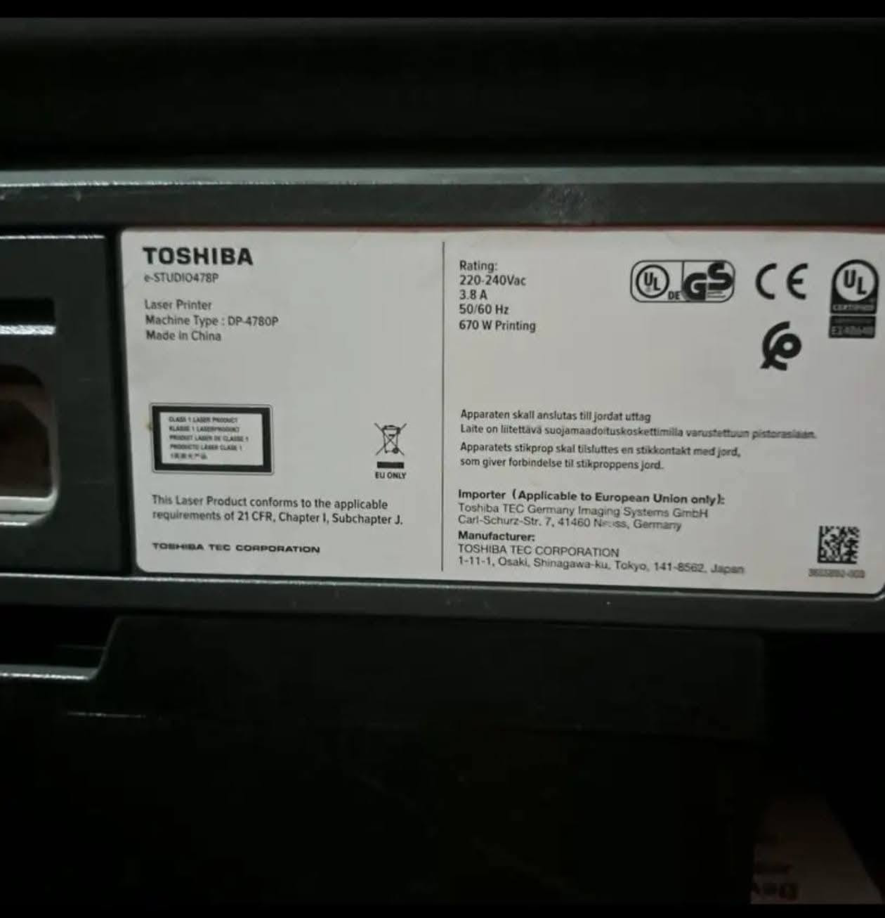 يوجد اخر ٧ قطع من طابعة المهام الصعبة Toshiba e-STUDIO 478P ليزر أبيض وأسود، سرعة 47 ورقة/دقيقة،  أوتوماتيك، شبكة وUSB، مناسبة للشركات والمكاتب ومراكز التصوير، حالة ممتازة وجاهزة للتشغيل.


**إذا كنت صاحب هذا الإعلان وتريد حذفه لأي سبب، رجاءا أرسل رسالة إلى الدعم الفني**