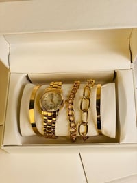 سيت ساعة نسائي • ذهبي • ماكينة ياباني