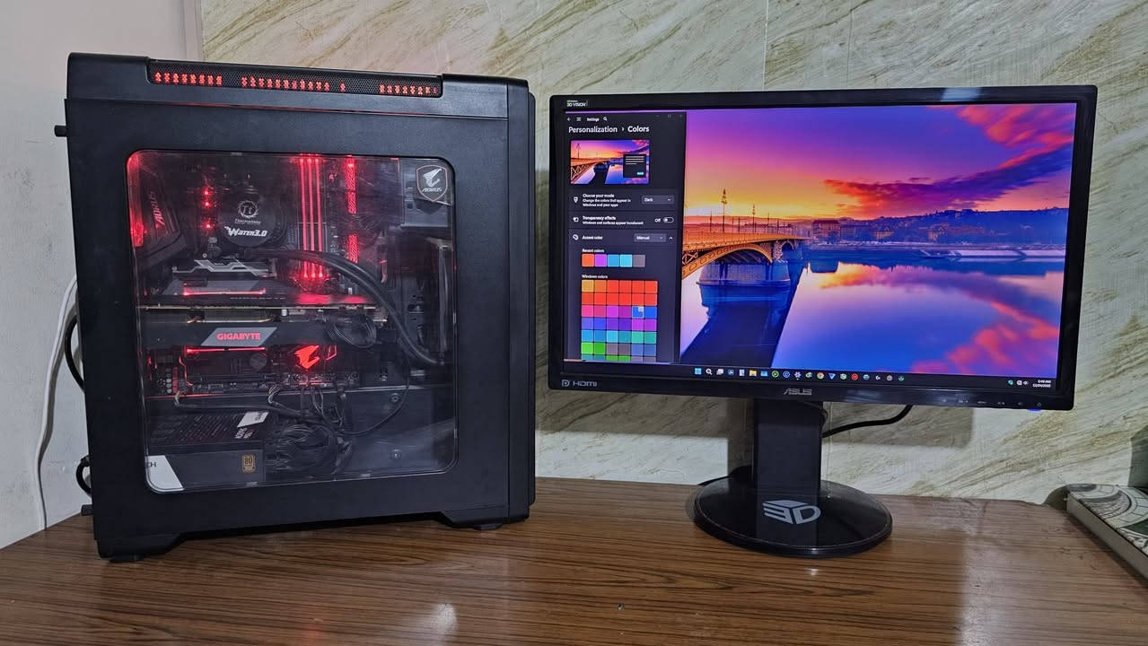 rtx 2070super gaming oc 3fan
intel 8600k 4.9ghz 6c
ram crucial 16 3200 2×8
gigabyte z370 ultra gaming
power fanteck shadow 750 80plus
cooling thermaltake water cooler 3.0 2fan
thermaltake case
storge m.2 250GB + hdd2TB +hdd150for backup
screen asus vg248 144hz 1080p 24 1ms +cable display port +cabel hdmi
الكراتين فقط كرت الشاشة والمذربورد موجودات مكاني بابل حلة 
شارع 40 تريد تجي تفحص بنفسك اهلا وسهلا ما عندي اي اشكال ما عندي شركة توصيل مضبوطة الكيس والشاشة نظيفات وشغالات وما بيهن اي مشكلة وضمان.
 (سعر الكيس 720 الف الشاشة 120 الف)
 بيهن مجال بسيط 
***********
