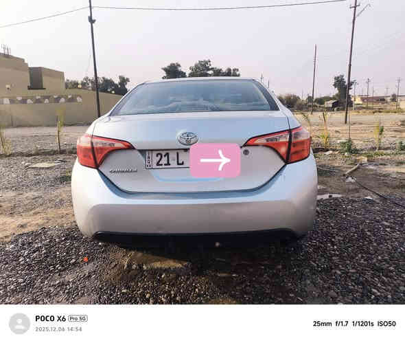 السلام عليكم 
كورلا موديل 2018
السعر 136$ وبيهه مجال قليل 
الباب مصبوغ و الچاملغ تبديل
رقم السليمانية جديد 
مواصفات LE
شرط التحويل 
رقم الهاتف ***********
مكان السيارة  ناحية القيارة
