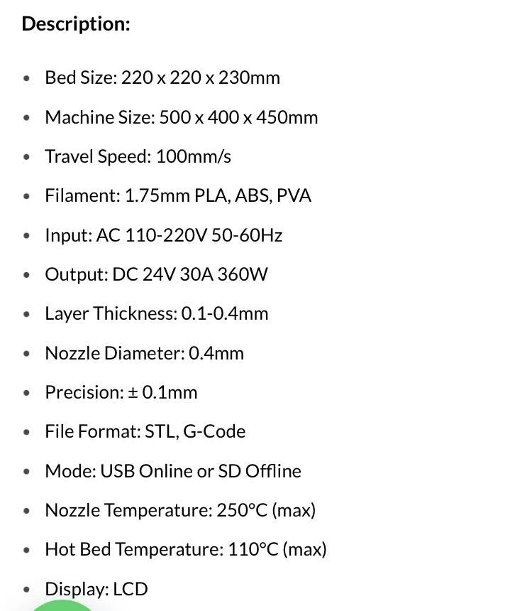 طابعة ثلاثية anet a8 3d printer السعر ١١٠ الف
طابعة برذر j100 السعر 70 الف
اوفر منزلي ياباني السعر 90 الف 
مكينة لحام ميك السعر ٧٠ الف
المكان بغداد العطيفية الثانية


**إذا كنت صاحب هذا الإعلان وتريد حذفه لأي سبب، رجاءا أرسل رسالة إلى الدعم الفني**