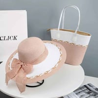 سيت حقيبة وقبعة • قش خفيف • 27×29 سم