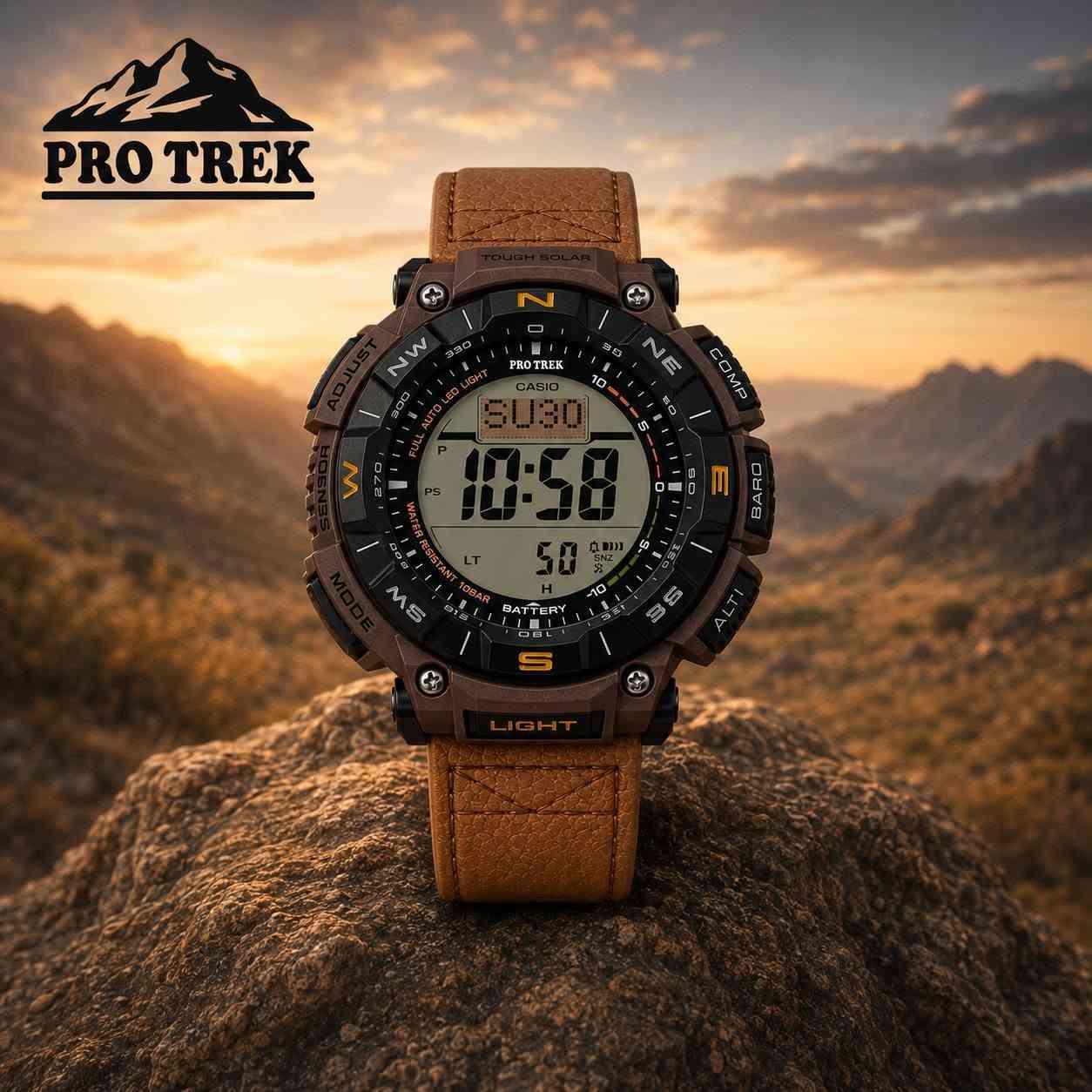 PRG-340L -5 
افضل ساعة ممكن تهديها.
. أبرز المواصفات والمميزات الأساسية:
☀️ Tough Solar: شحن بالطاقة الشمسية.
🧭 بوصلة رقمية لتحديد الاتجاهات.
📈 مقياس الارتفاع (Altimeter).
🌡️ مقياس درجة الحرارة (Thermometer).
🌤️ مقياس الضغط الجوي (Barometer) مع تنبيه تغيرات الطقس.
💡 إضاءة LED تلقائية ليلية.
🌍 التوقيت العالمي لعدة مدن حول العالم.
⏰ 5 منبهات يومية وإشارة رأس الساعة.
⏱️ ساعة إيقاف (Stopwatch) ومؤقت عد تنازلي.
📅 تقويم تلقائي كامل.
🔋 مؤشر مستوى شحن البطارية.
💧 مقاومة للماء حتى 100 متر.
🏔️ مصممة للرحلات البرية والتخييم وتسلق الجبال.
مناسبة لـ:
الرحلات البرية.
التخييم.
الصيد.
تسلق الجبال.
عسكرية.
الاستخدام اليومي لمحبي الساعات الرياضية الخارجية.


**إذا كنت صاحب هذا الإعلان وتريد حذفه لأي سبب، رجاءا أرسل رسالة إلى الدعم الفني**