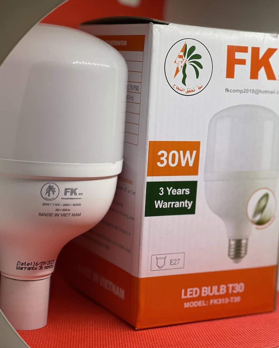 الأحبة زبائن و عملاء شركة فلاح الكوثر نحييكم و نرحب بكم نتواصل معكم السبت القادم بعد توقف طفيف بسبب الظلم و القرارات الجائرة بزيادة التعرفة الكمركية و شهادة الجودة حيث الارتفاع غير منطقي و غير معقول مما يسبب زيادة مهولة بالاسعار قمنا بزيادة بسيطة جدا 2000 دينار فقط علىً كل كارتون من المصابيح المتوفرة حاليا 15-20-30-40 واط حتى لا يكون عبأ كبير عليكم وأما الوجبات القادمة فلكل حادث حديث 
نسأل الله للجميع الرزق الواسع 
شركة فلاح الكوثر 
منتجات FK 
***********
***********
#انارة #انشائية #كهربائيات #أضاءة
