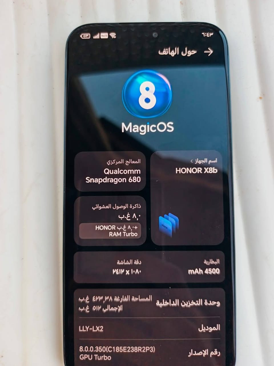 سلام عليكم هونر HONOR X8b للبيع ذاكرا 512 نضيف مستخدم شي قليل شراي اتصل 
***********

