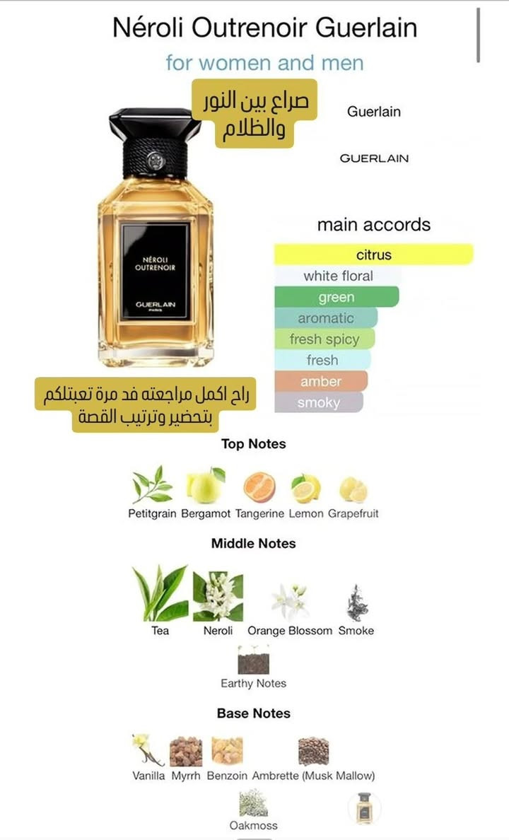 NEROLI OUTRENOIR GUIRLAN 
ليس مجرد عطر وانما صراع بين النور (النيرولي ) والظلام (الشاي الاسود والاخشاب )

عبقرية العطار تلخصت بهاي الحبكة العطرية 
سويتلكم ترتيب للقصة بالكامل 
وتفاصيل كاملة 
.
متوفر اكيد تقسيمات للتجربة


**إذا كنت صاحب هذا الإعلان وتريد حذفه لأي سبب، رجاءا أرسل رسالة إلى الدعم الفني**
