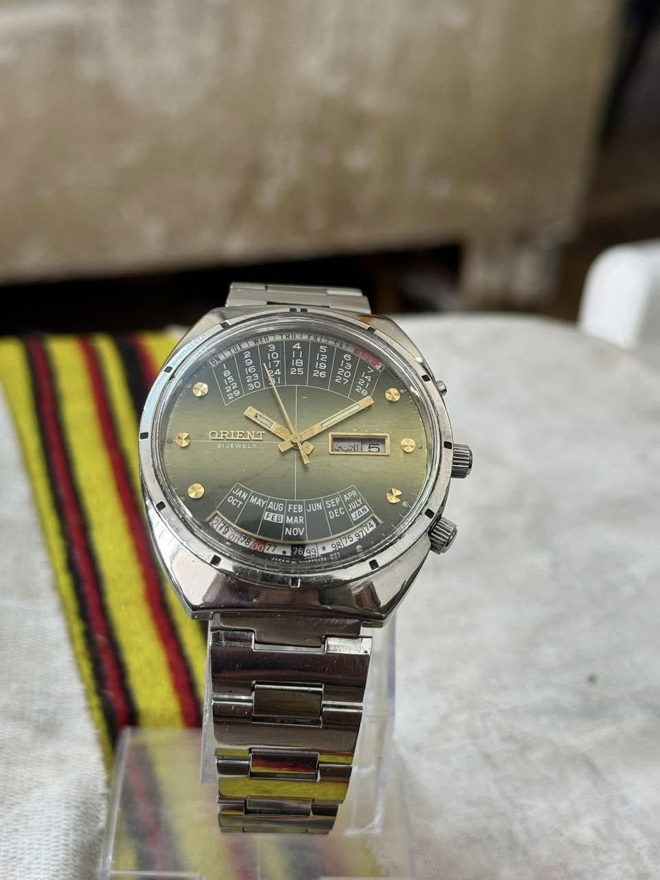 ساعة اورينت اتوماتيك ياباني اصلي
نافذة عرض الشهري و اليومي 
القطر ٤٥
نظافة  عاليه جدا 
شغل مضبوط 
سير كامل اصلي 
السعر خاص لطفا 
يوجد توصيل لجميع المحافظات 
***********
