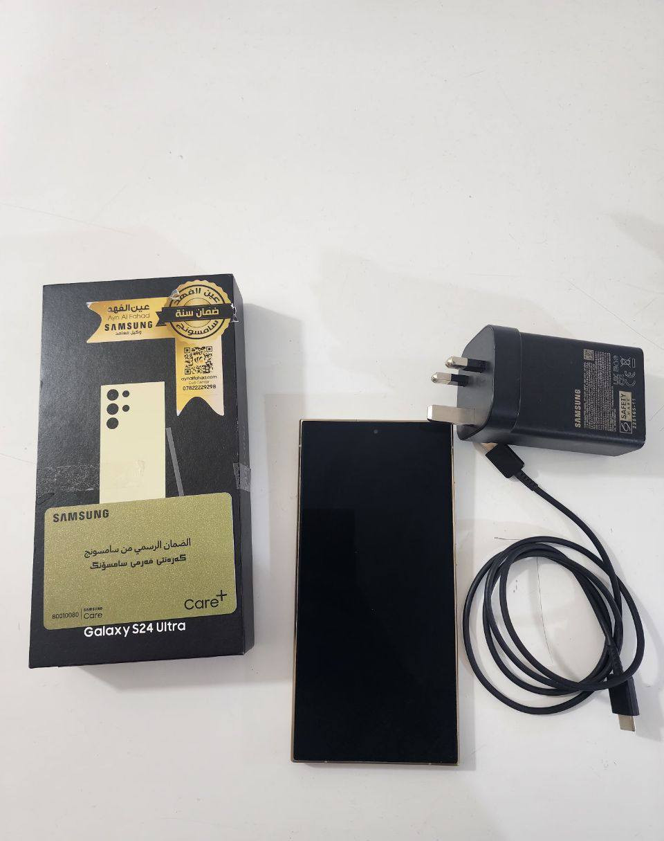 SAMSUNG S24 Ultra
RAM: 12 GB
Storage: 1TB
دبل سيم كارت
1تيرا وذاكرة 12 كيكا 
 حالة الجهاز: ممتاز / نظيف بدون خدوش  
 اللون:(لؤلؤي)  
جميع الملحقات مع( العلبة + الشاحن الاصلي+ القلم)
  لا عطل ولا مشكلة، ووتر بروف
  السعر: (مليون و ١٠٠) قابل للتفاوض
 للتواصل عبر الرسائل أو الاتصال
***********
