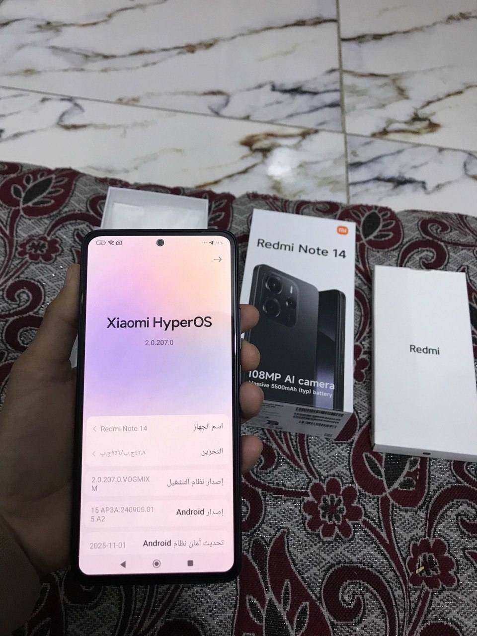 السلام عليكم جهاز ريدمي نوت 14 ذاكره 256 عشوائيه 16 جهاز اخو الجديد استخدام اسبوع واحد فقط شخط واحد مابي مكفول من كلشي ملحقاته كامله رايده ب 190 وبي مجال أخذته ب 260 مكاني بابل قضاء القاسم ***********
