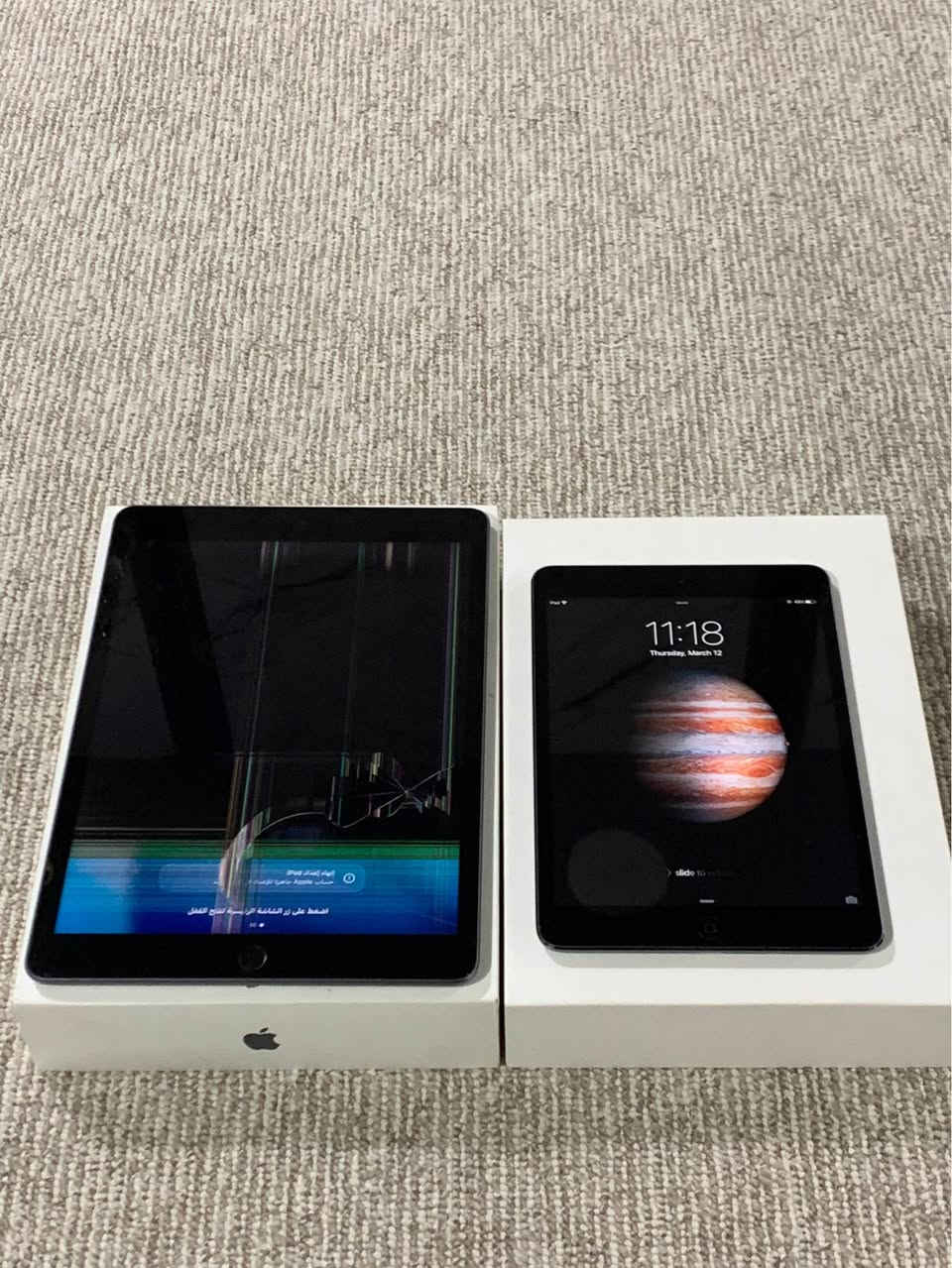 ايباد 9 ذاكره 64 جهاز ممفتوح بس وگع وهيج صارت شاشته ملحقات فقط كارتونته + ايباد اير 1 ذاكره 12 كولش نضيف كولهن ب225 وبيهن مجال بسيط مكاني كربلاء (***********) كربلاء, العراق
